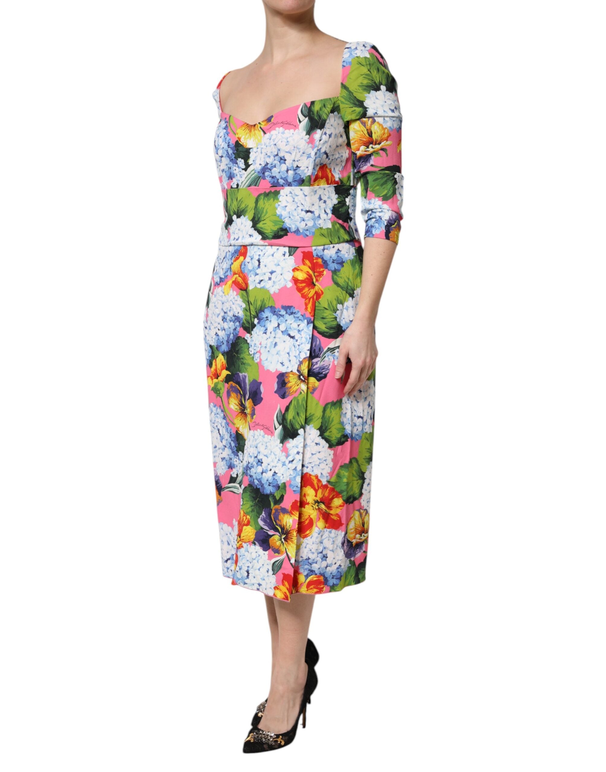 Rochie midi plisată cu imprimeu floral multicolor Dolce &amp; Gabbana