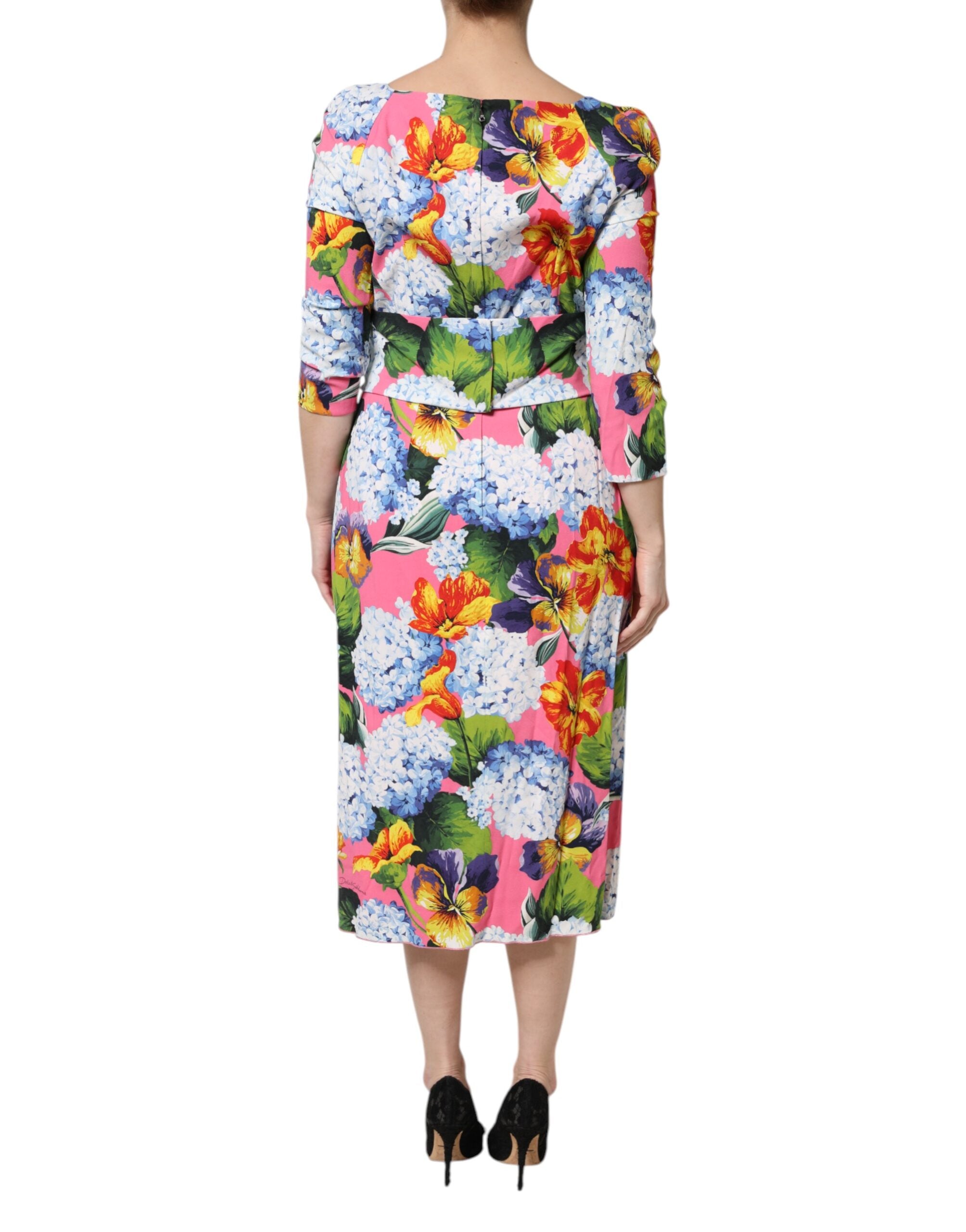 Rochie midi plisată cu imprimeu floral multicolor Dolce &amp; Gabbana