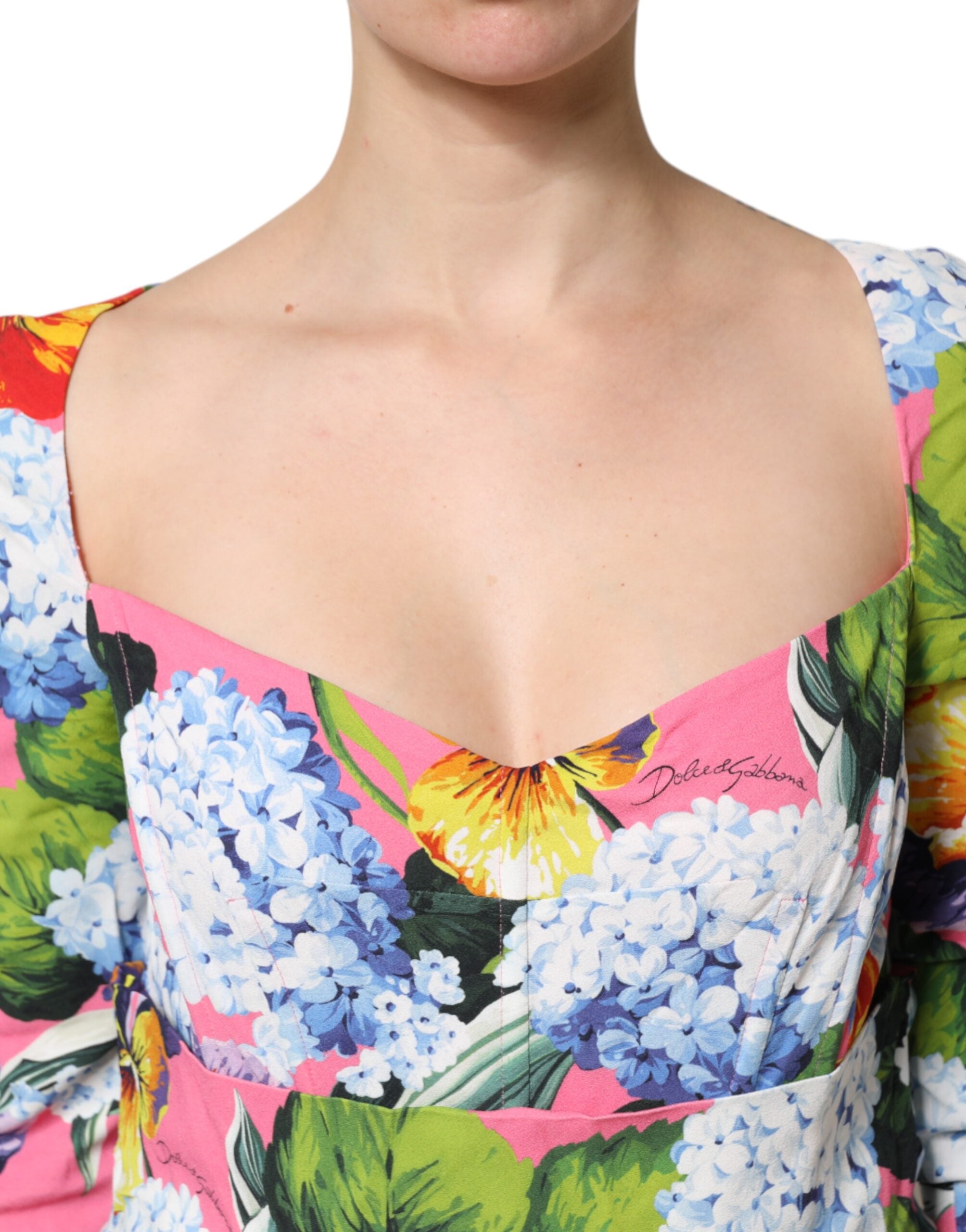 Rochie midi plisată cu imprimeu floral multicolor Dolce &amp; Gabbana