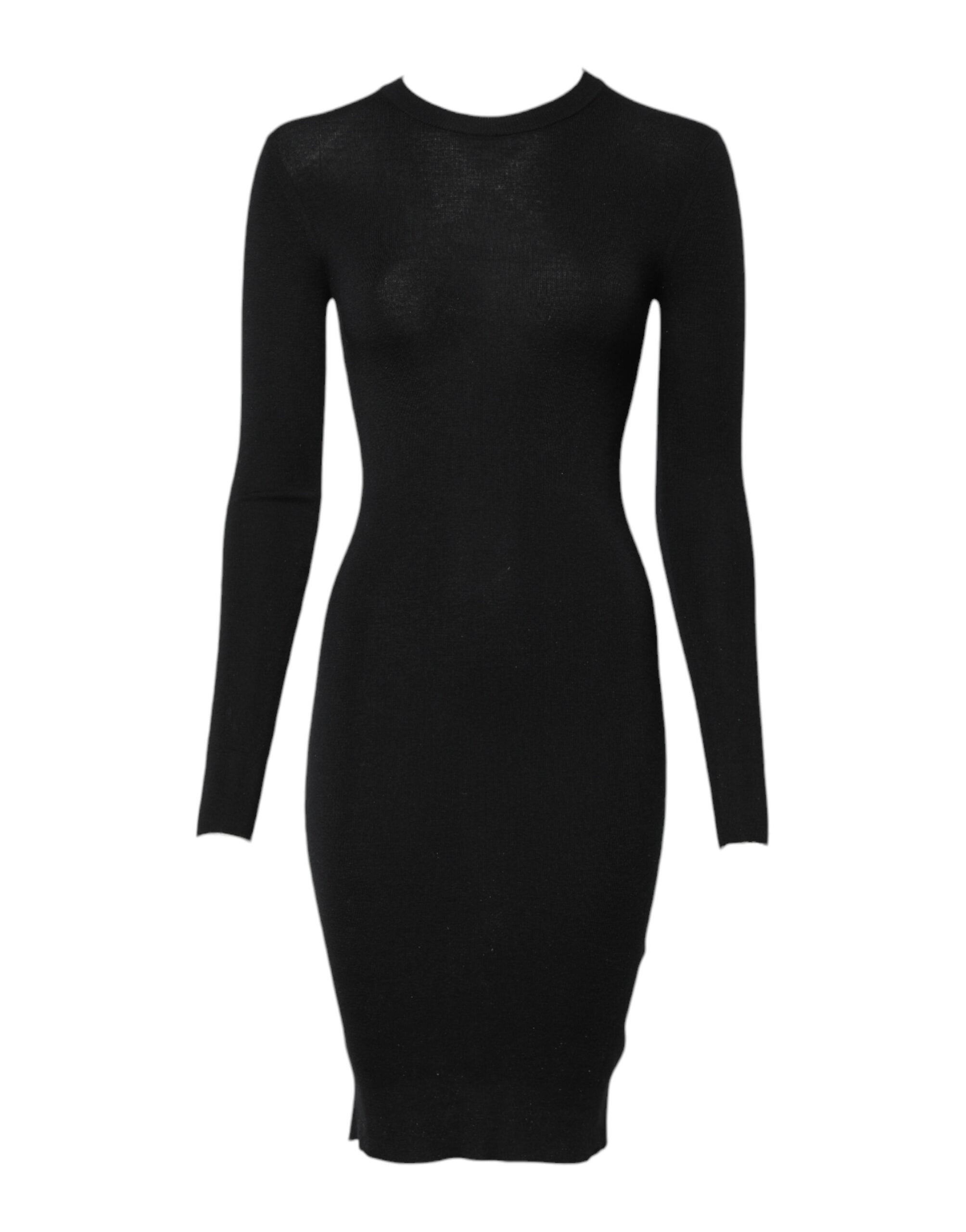 Rochie Dolce &amp; Gabbana neagră cu mâneci lungi, model bodycon, model teacă