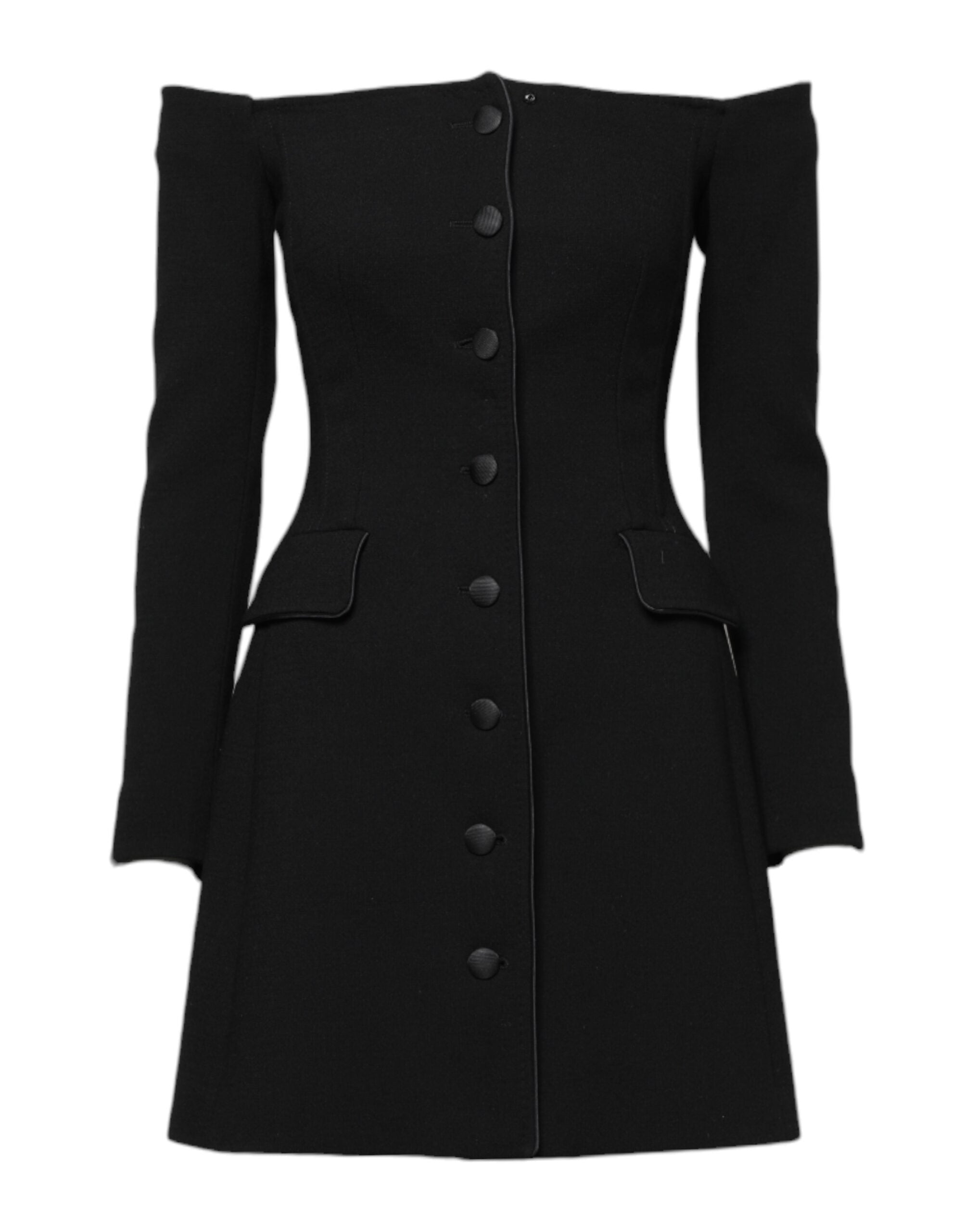 Rochie mini Dolce &amp; Gabbana din lână neagră cu umeri goi și linie A