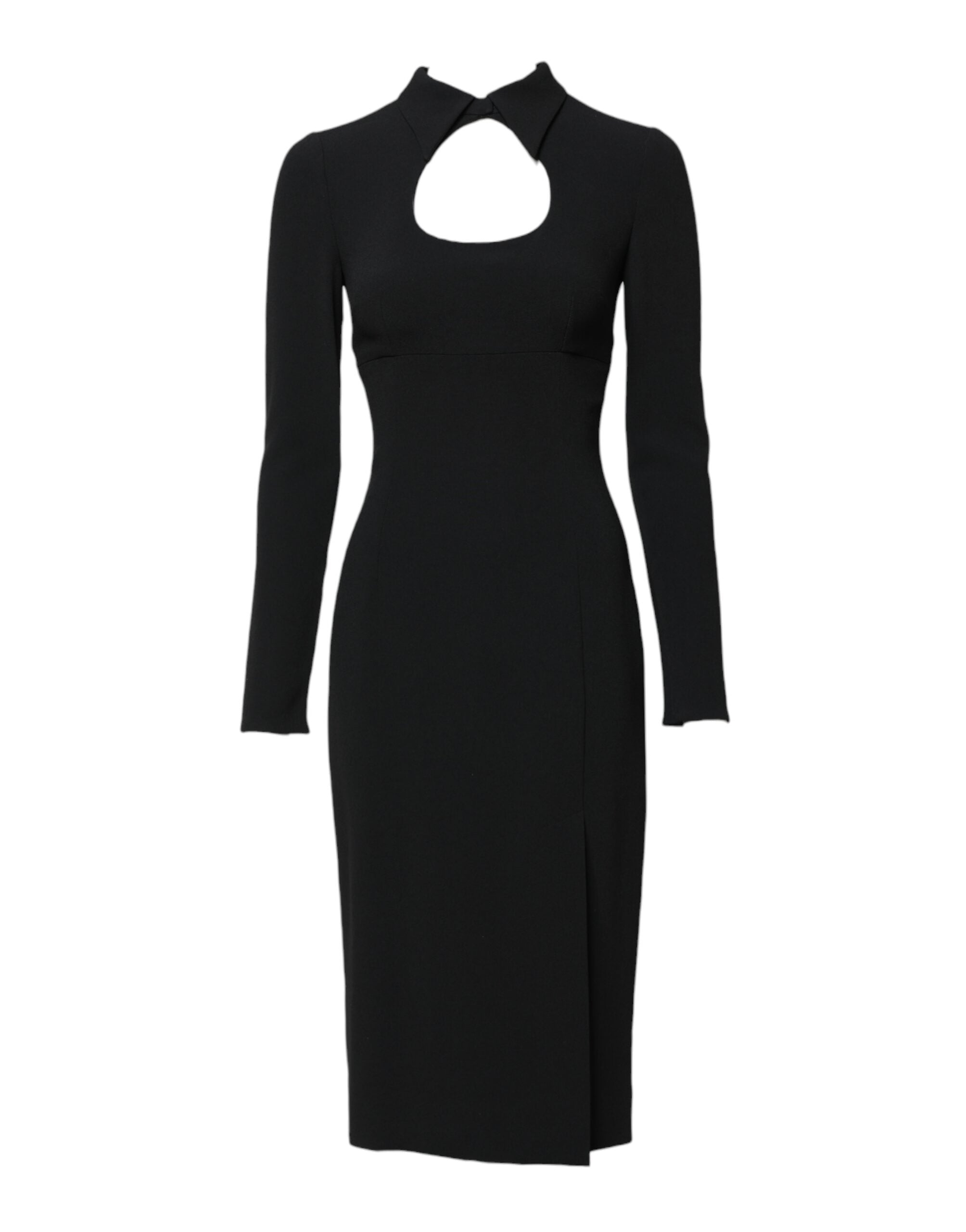 Rochie midi Dolce &amp; Gabbana neagră cu mâneci lungi, mulată, tip teacă