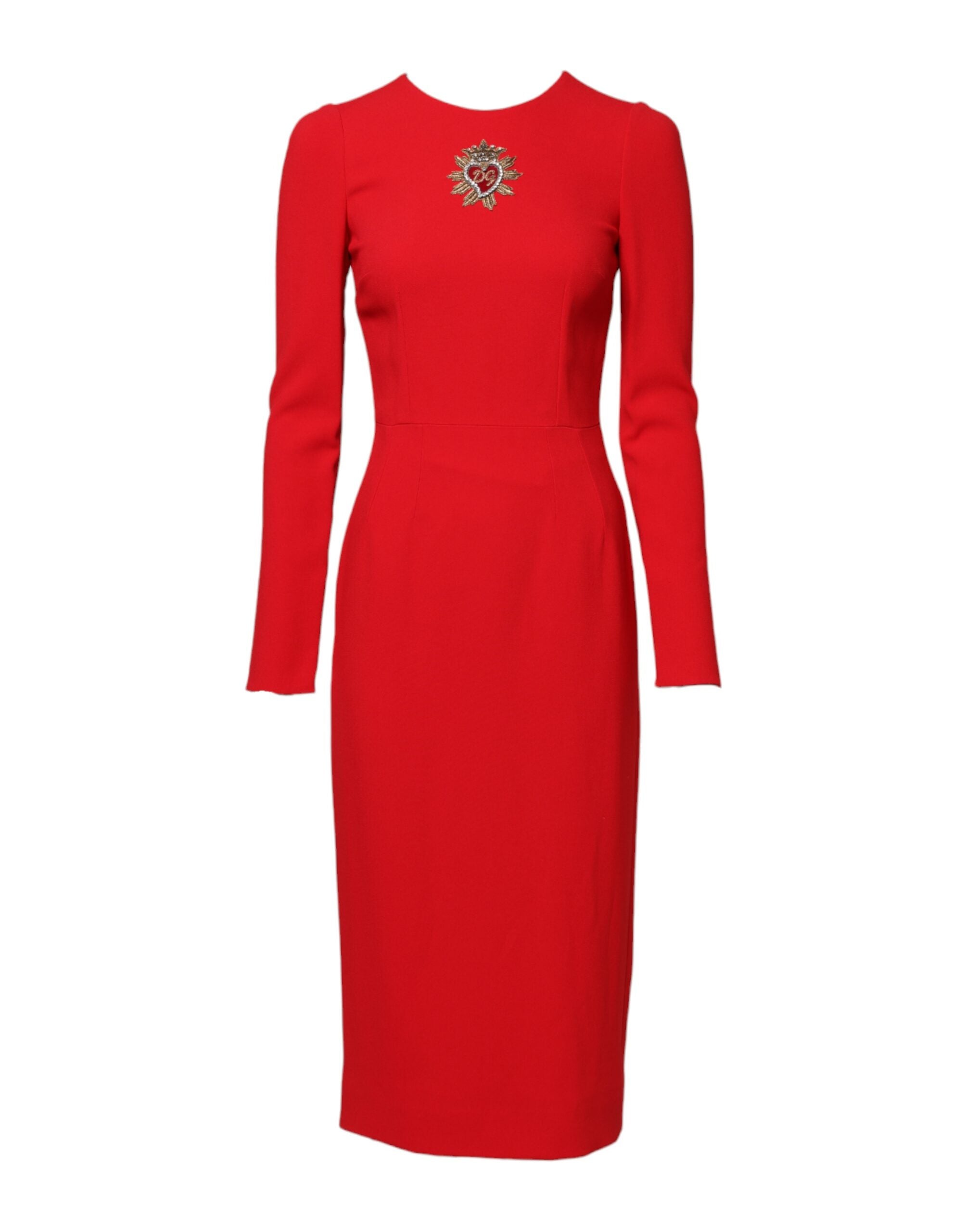 Rochie Dolce &amp; Gabbana roșie cu mâneci lungi și imprimeu Sacred Heart
