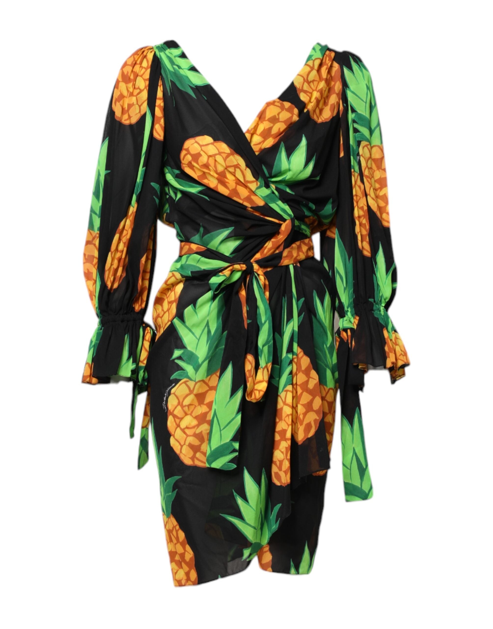 Rochie mini Dolce &amp; Gabbana neagră cu imprimeu de ananas din mătase