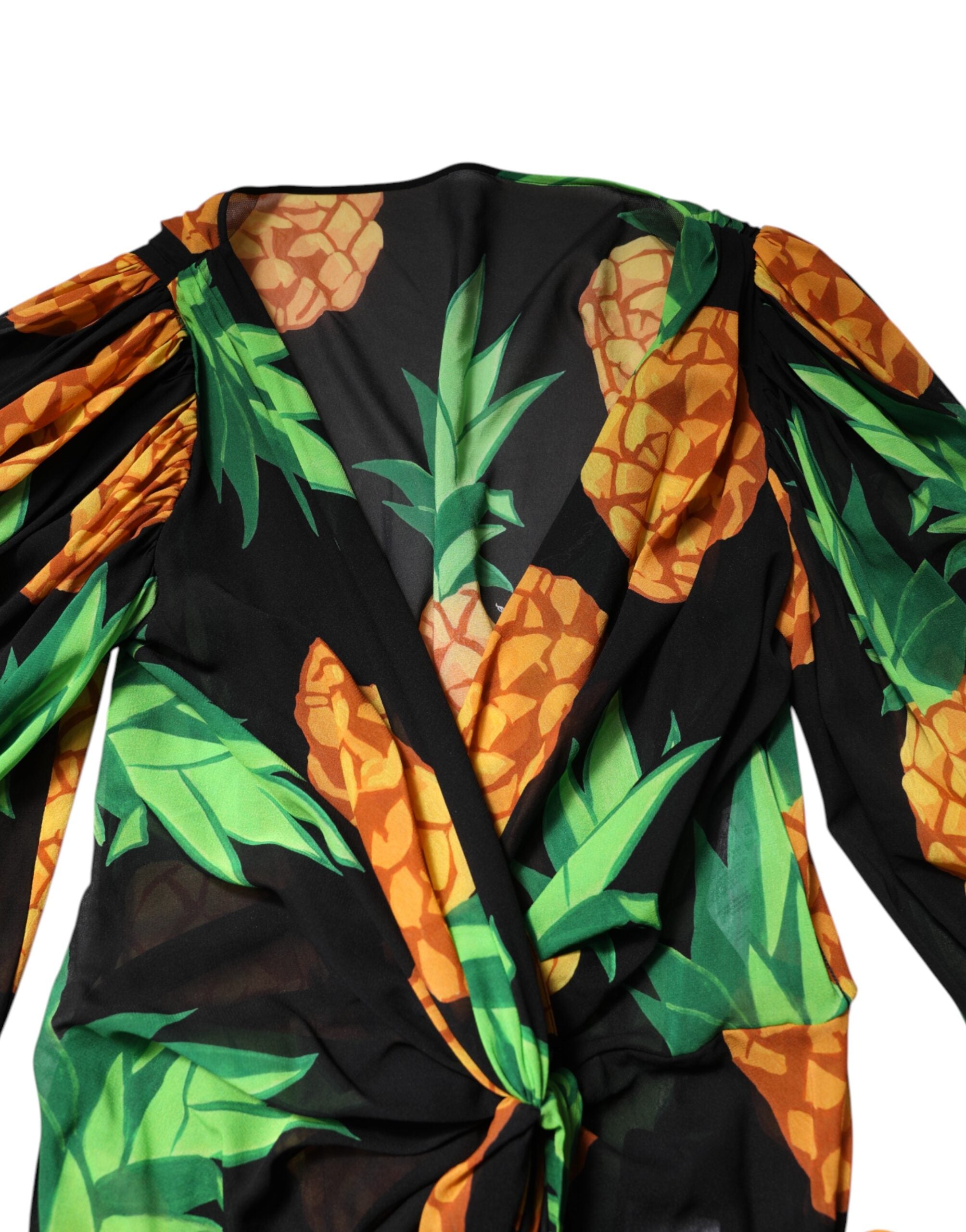 Rochie mini Dolce &amp; Gabbana neagră cu imprimeu de ananas din mătase
