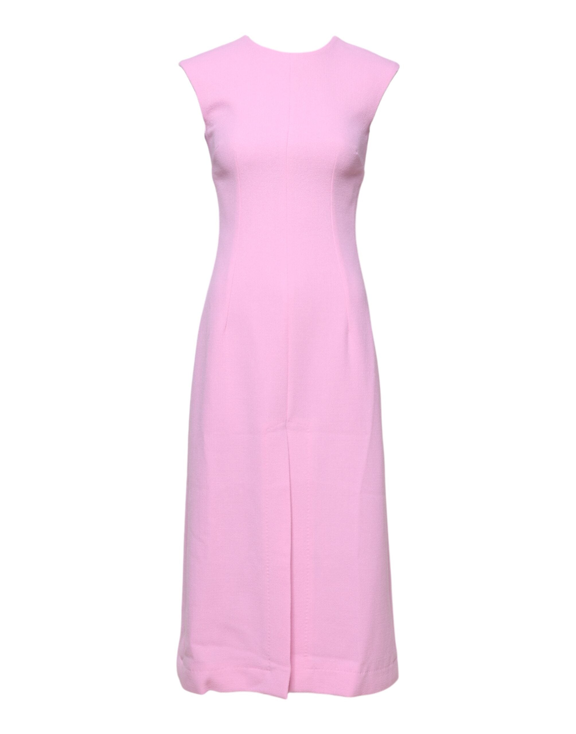 Rochie midi fără mâneci, model teacă, roz, din lână, Dolce &amp; Gabbana