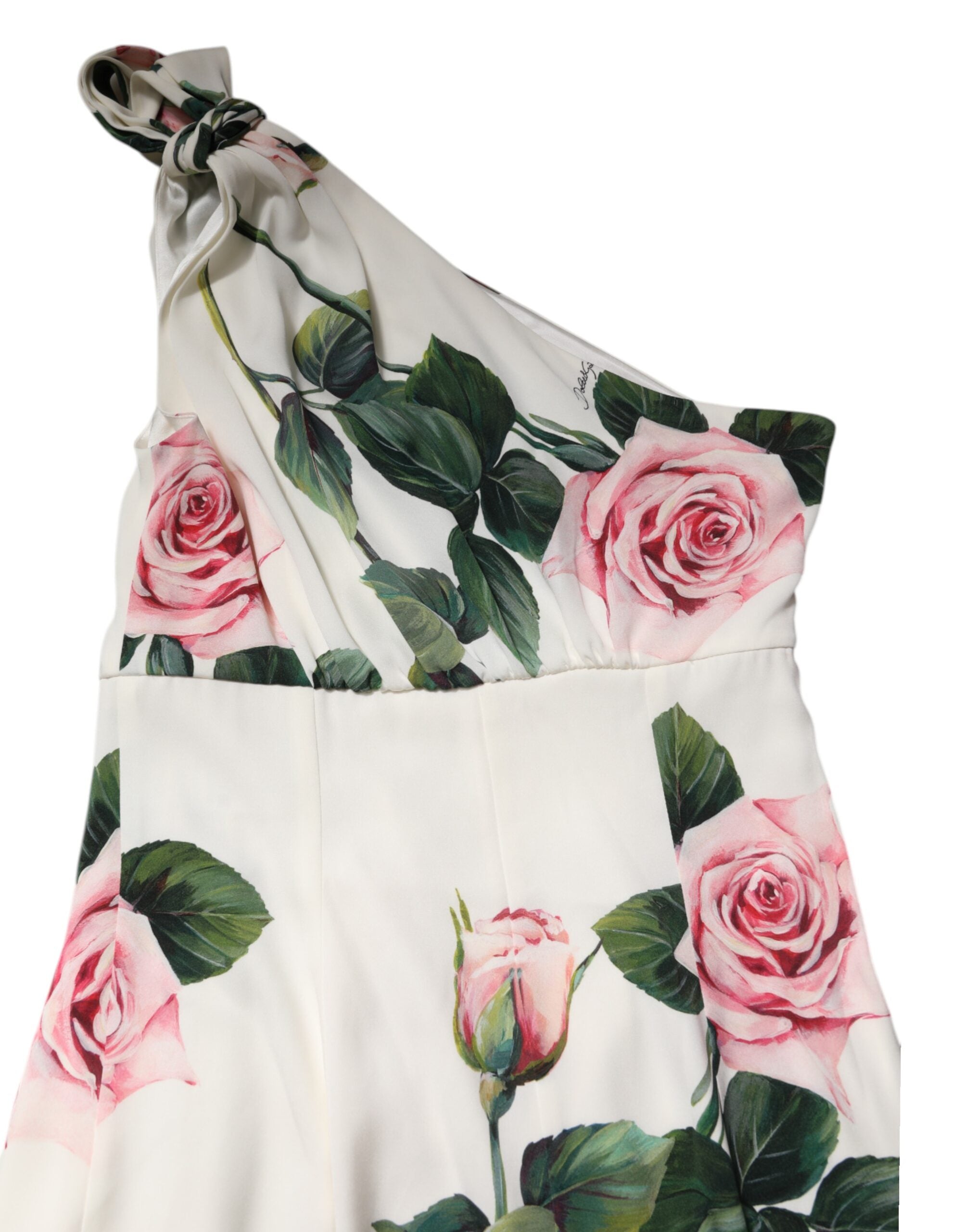 Rochie midi Dolce &amp; Gabbana albă cu imprimeu floral și un umăr