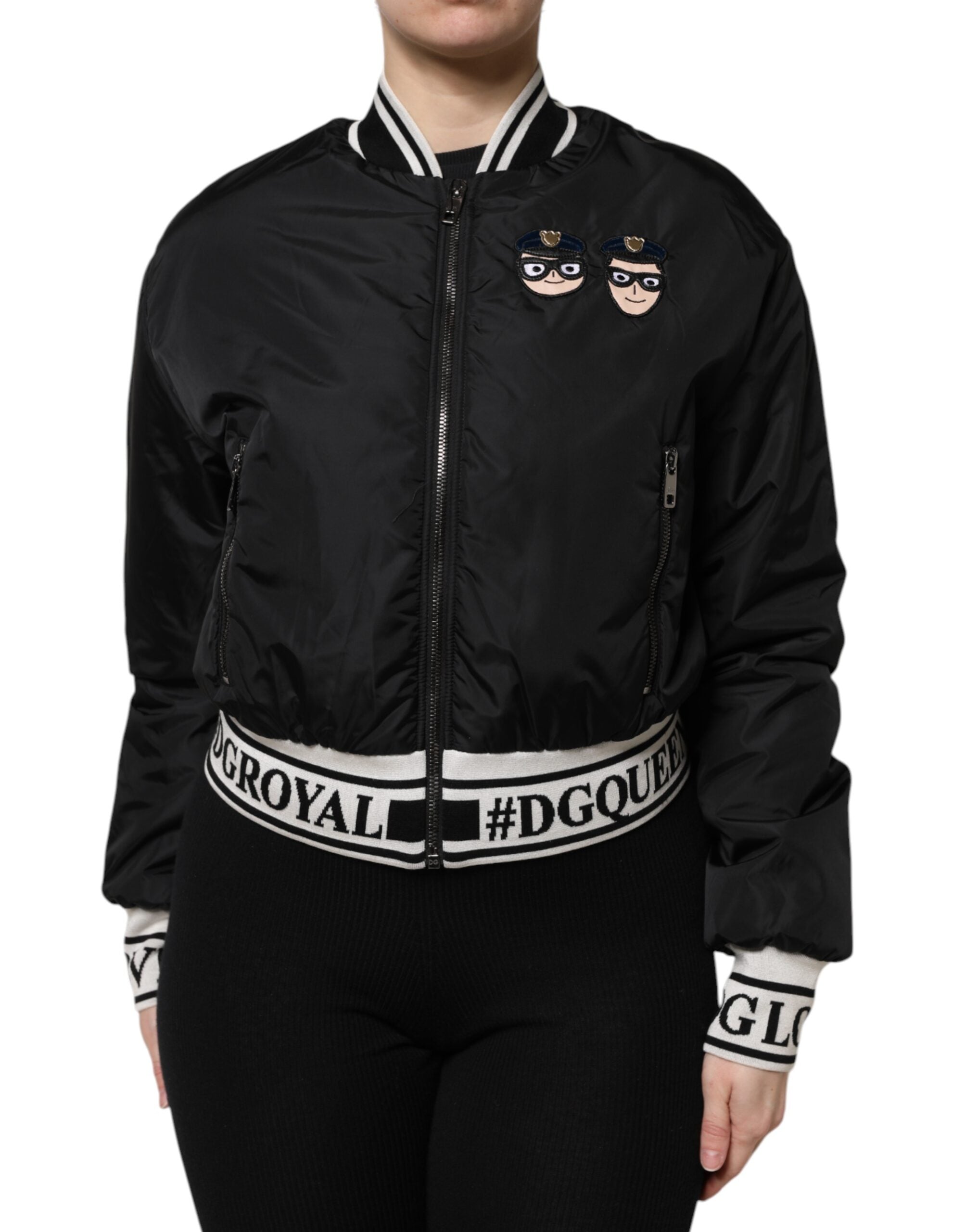 Dolce &amp; Gabbana – Schwarze #DGFamily-Bomberjacke aus Nylon mit durchgehendem Reißverschluss