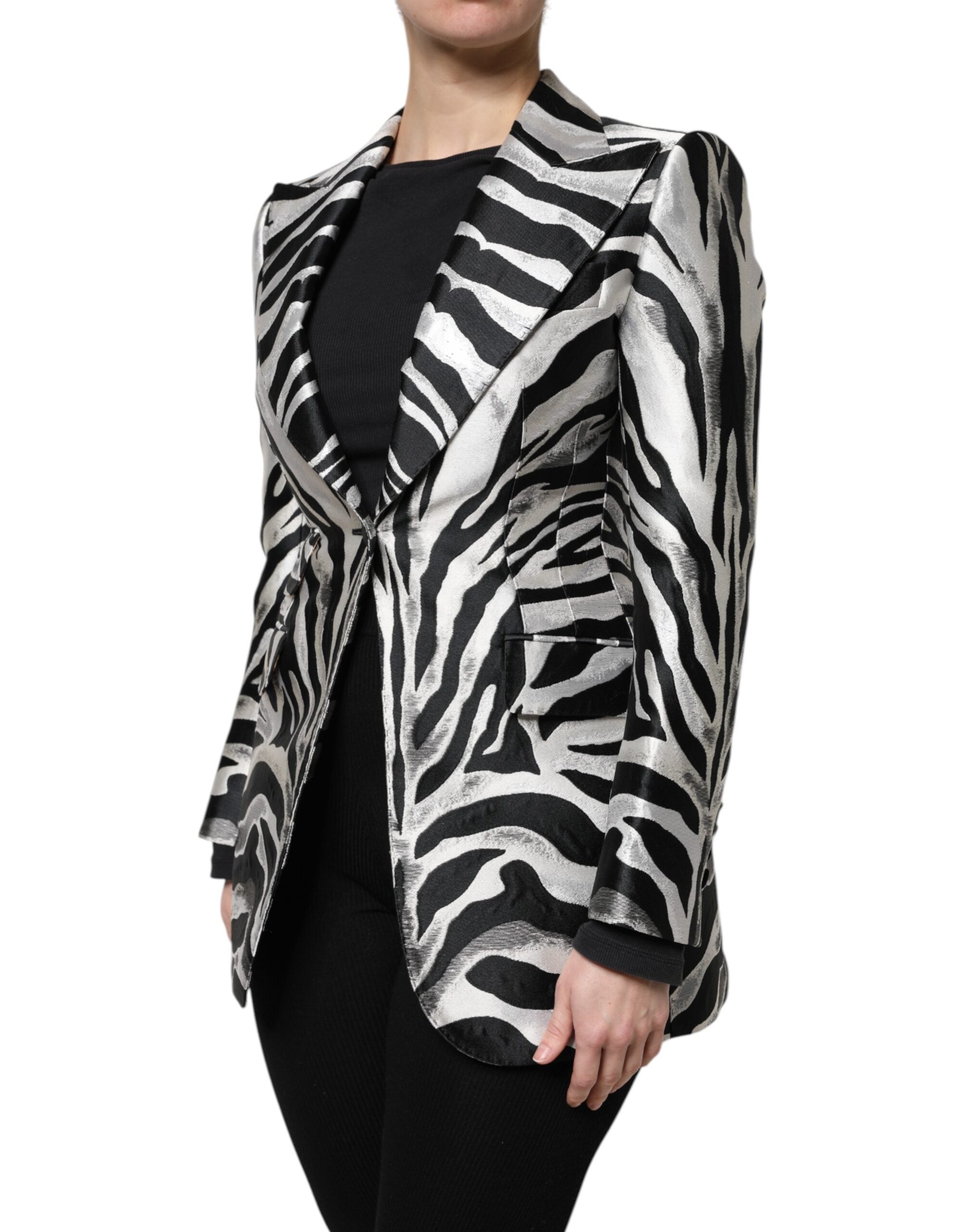 Dolce &amp; Gabbana Schwarz-Weiß-Polyester-Blazerjacke für Damen