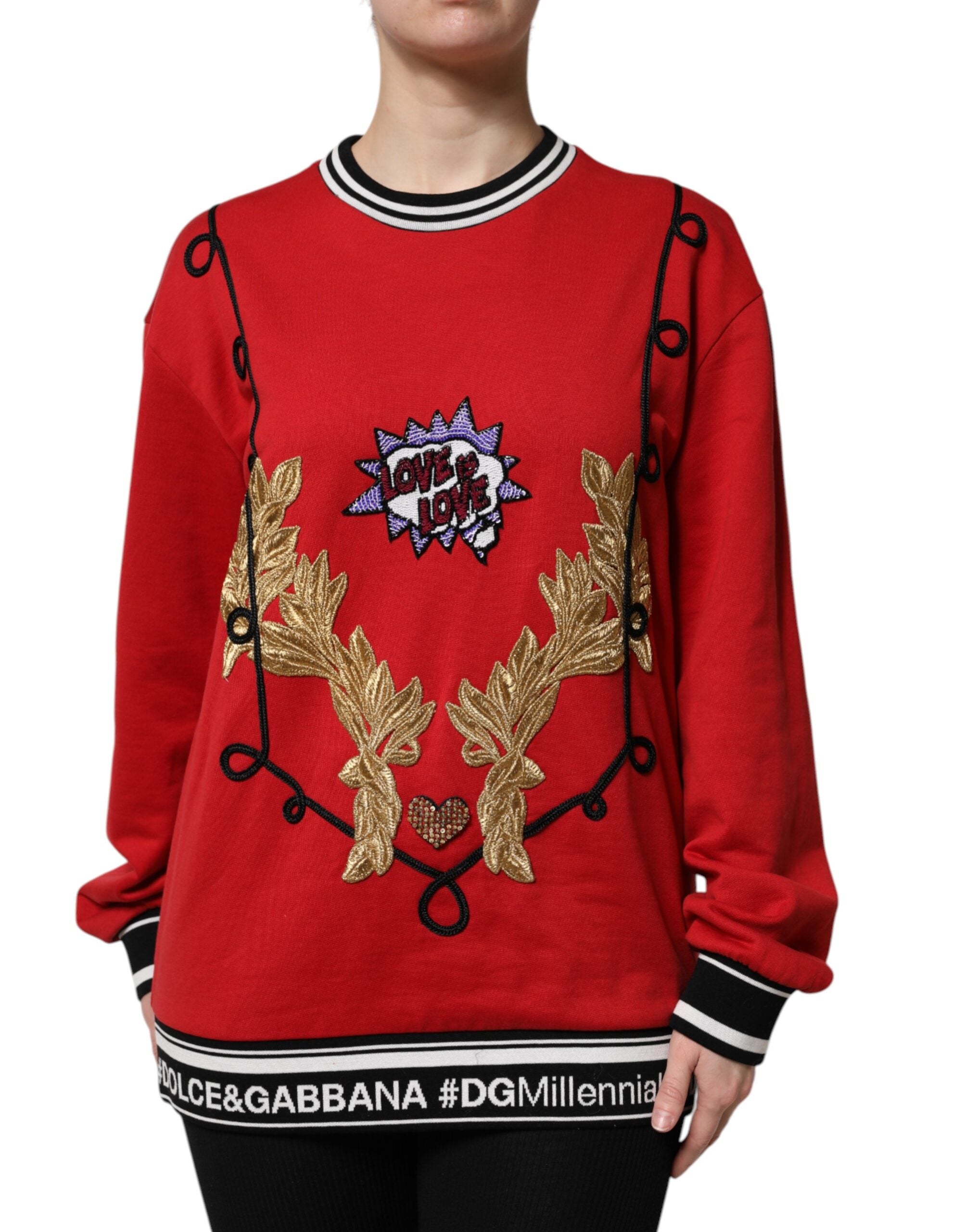 Dolce &amp; Gabbana Roter Pullover mit Pailletten aus Baumwolle „Queen“