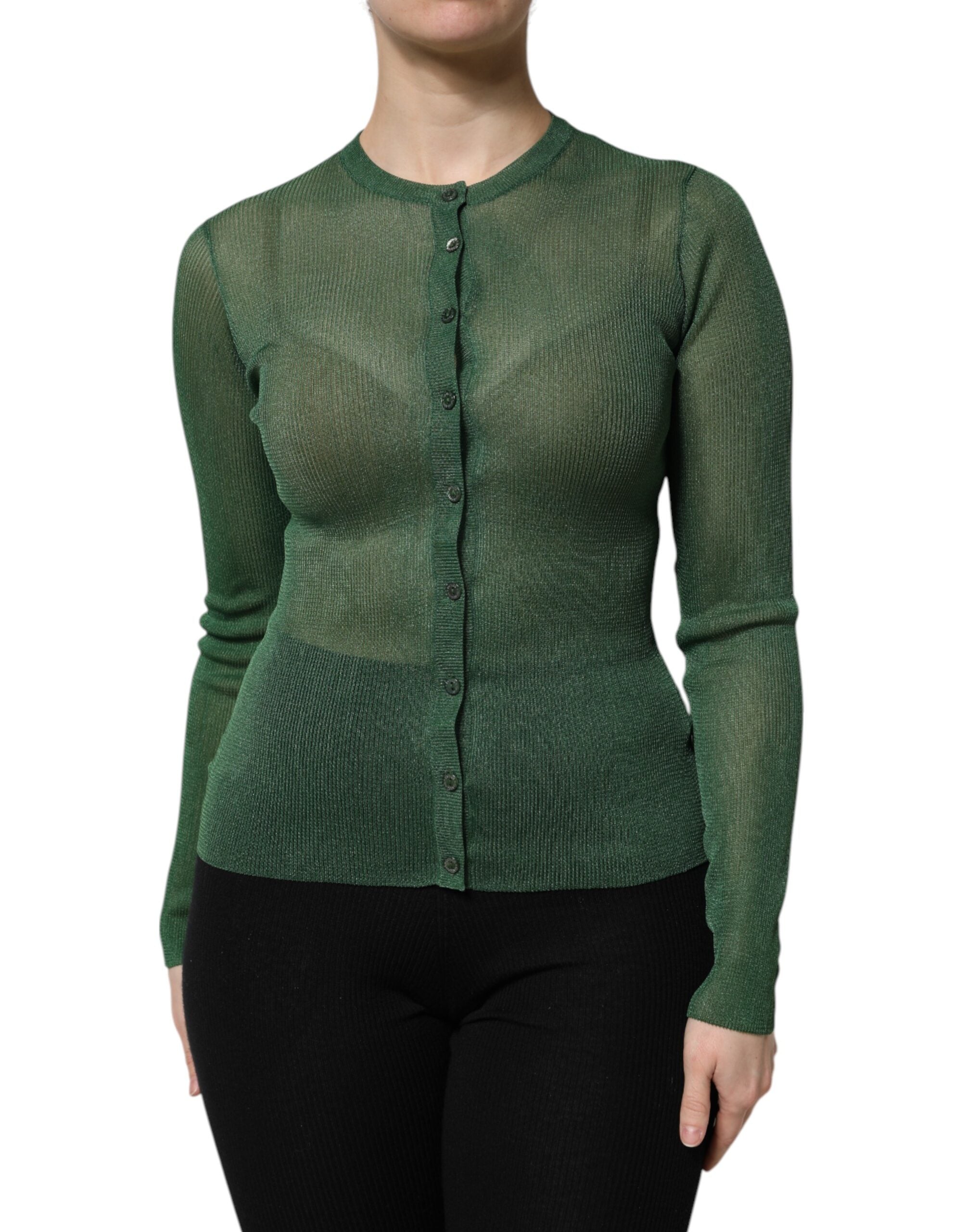 Dolce &amp; Gabbana Grüner Polyester-Cardigan mit langen Ärmeln