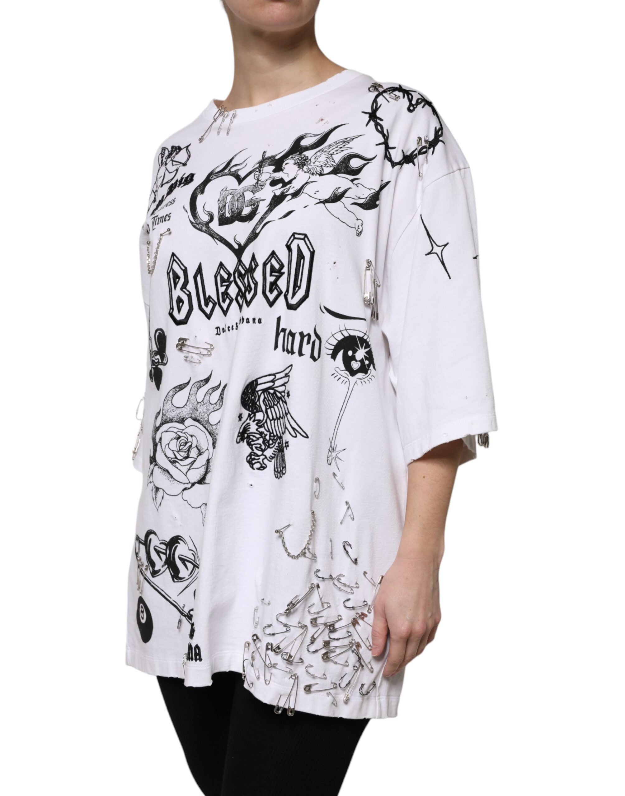 Tricou Dolce &amp; Gabbana alb din bumbac DG BLESSED cu imprimeu