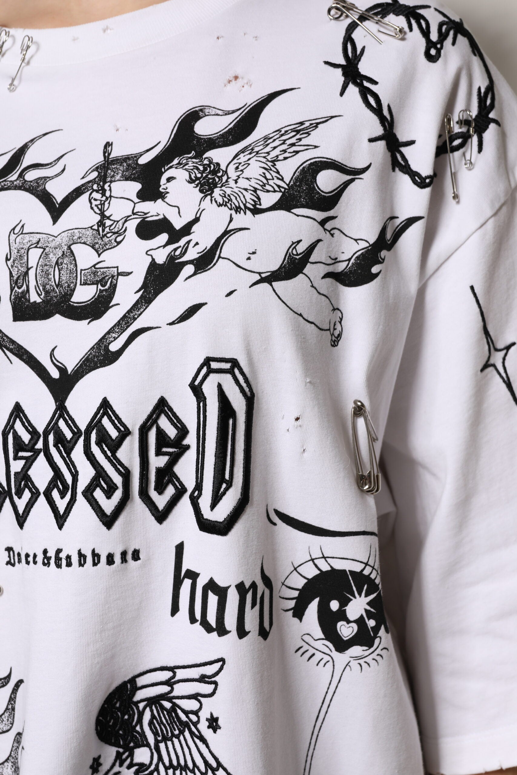 Tricou Dolce &amp; Gabbana alb din bumbac DG BLESSED cu imprimeu