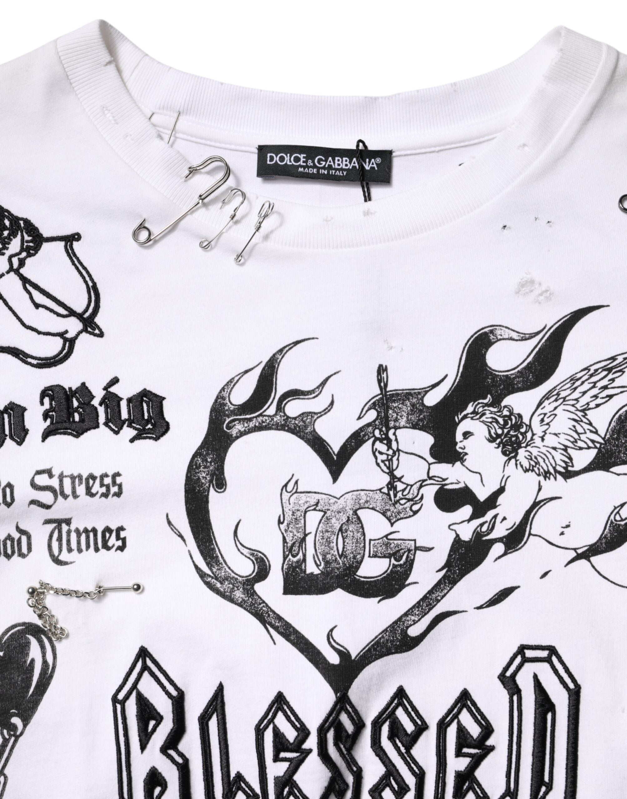 Tricou Dolce &amp; Gabbana alb din bumbac DG BLESSED cu imprimeu