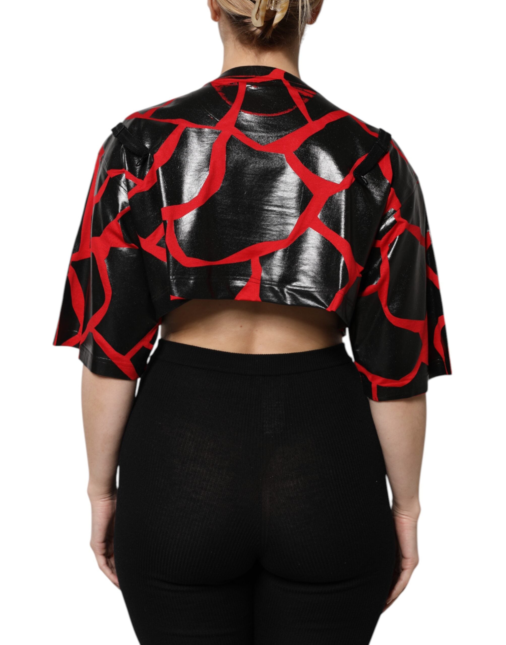 Top scurt Dolce &amp; Gabbana roșu negru din bumbac cu detalii bustier