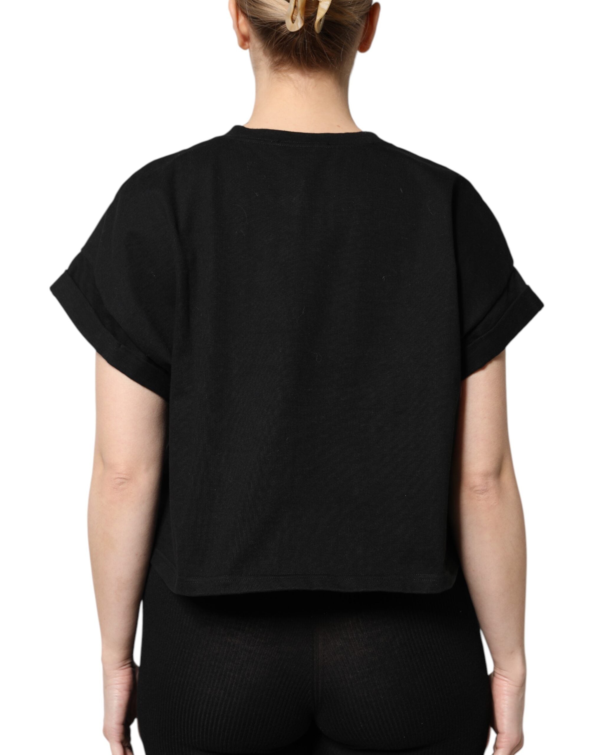 Tricou Dolce &amp; Gabbana negru din bumbac cu mânecă scurtă și imprimeu