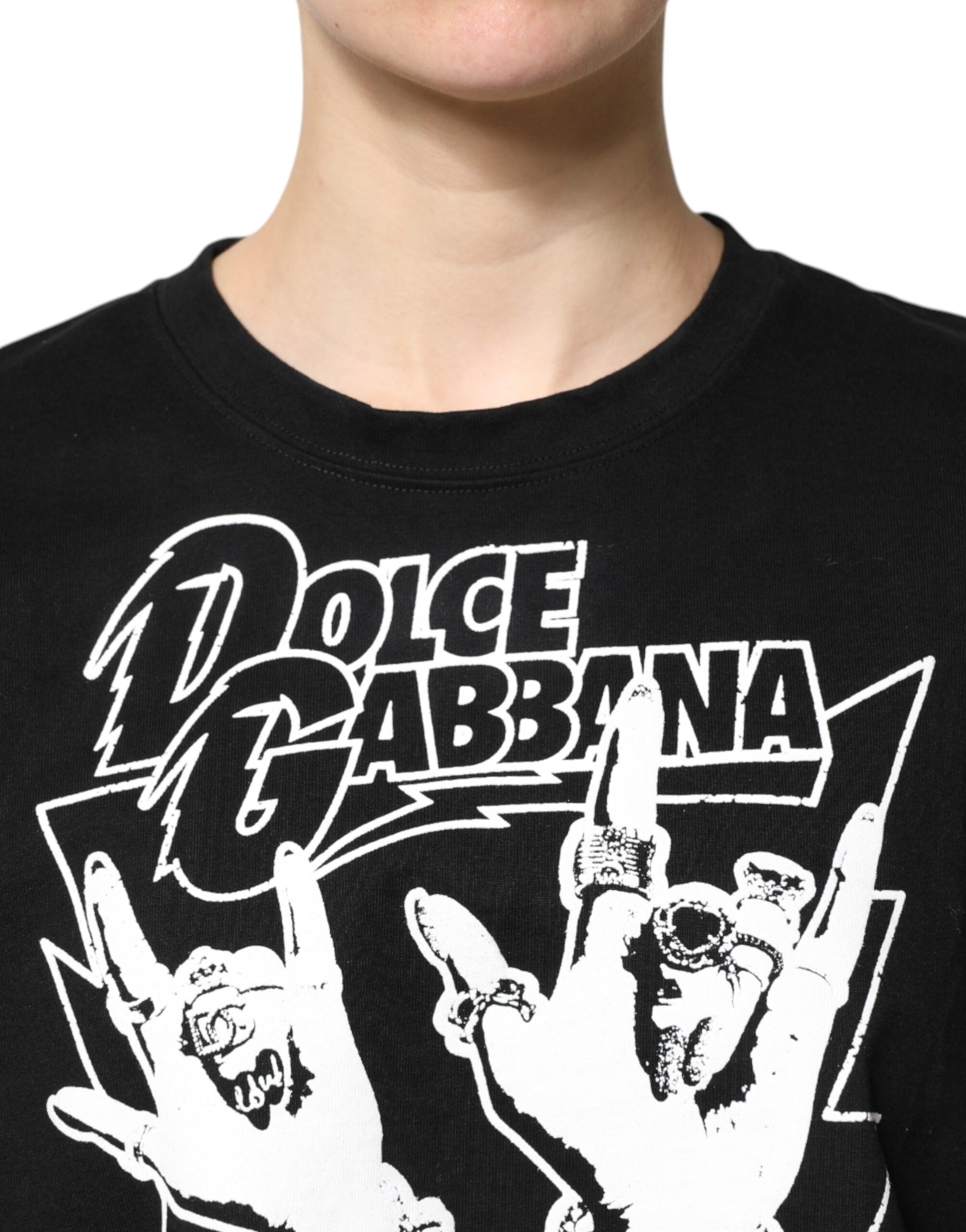 Tricou Dolce &amp; Gabbana negru din bumbac cu mânecă scurtă și imprimeu