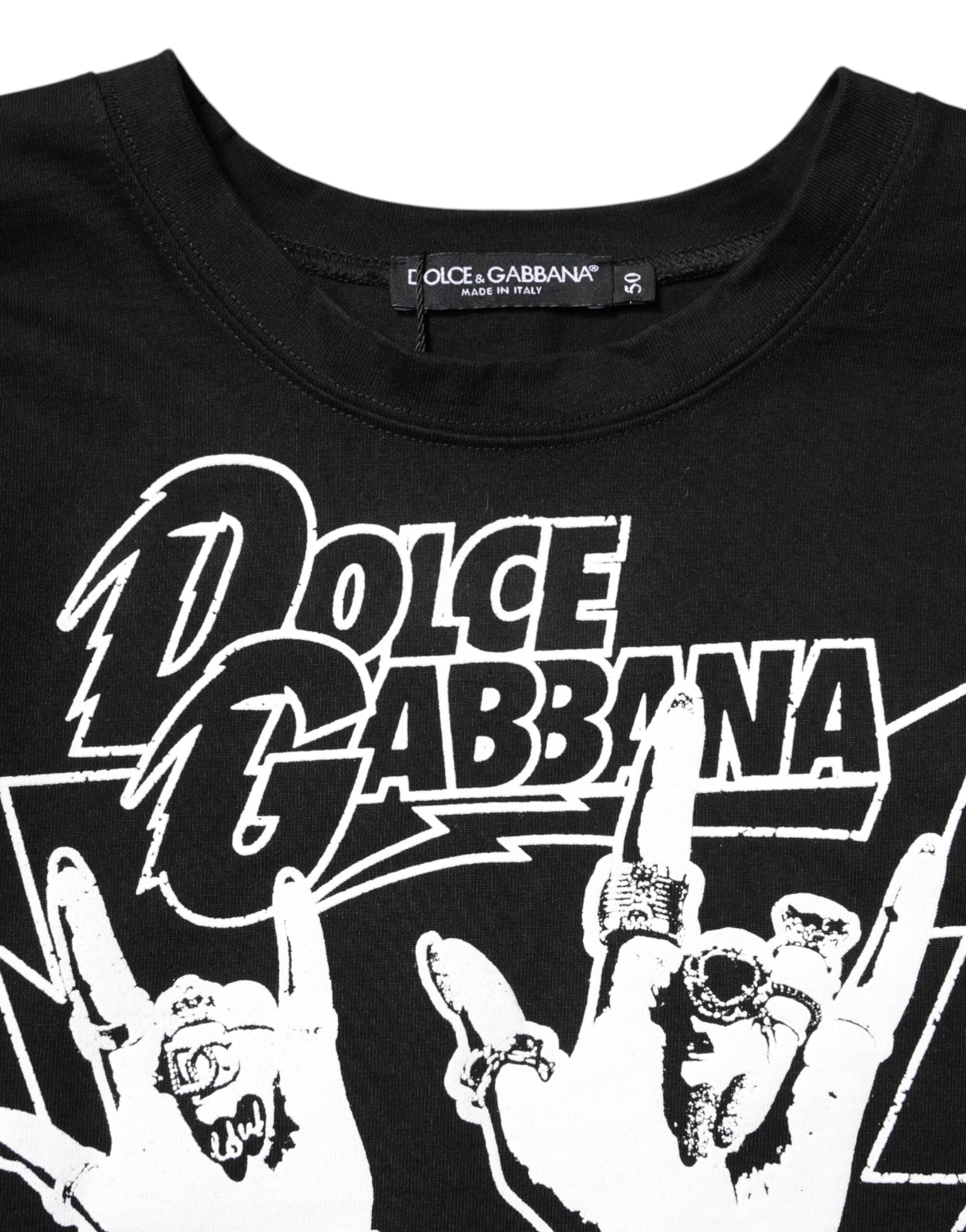 Tricou Dolce &amp; Gabbana negru din bumbac cu mânecă scurtă și imprimeu