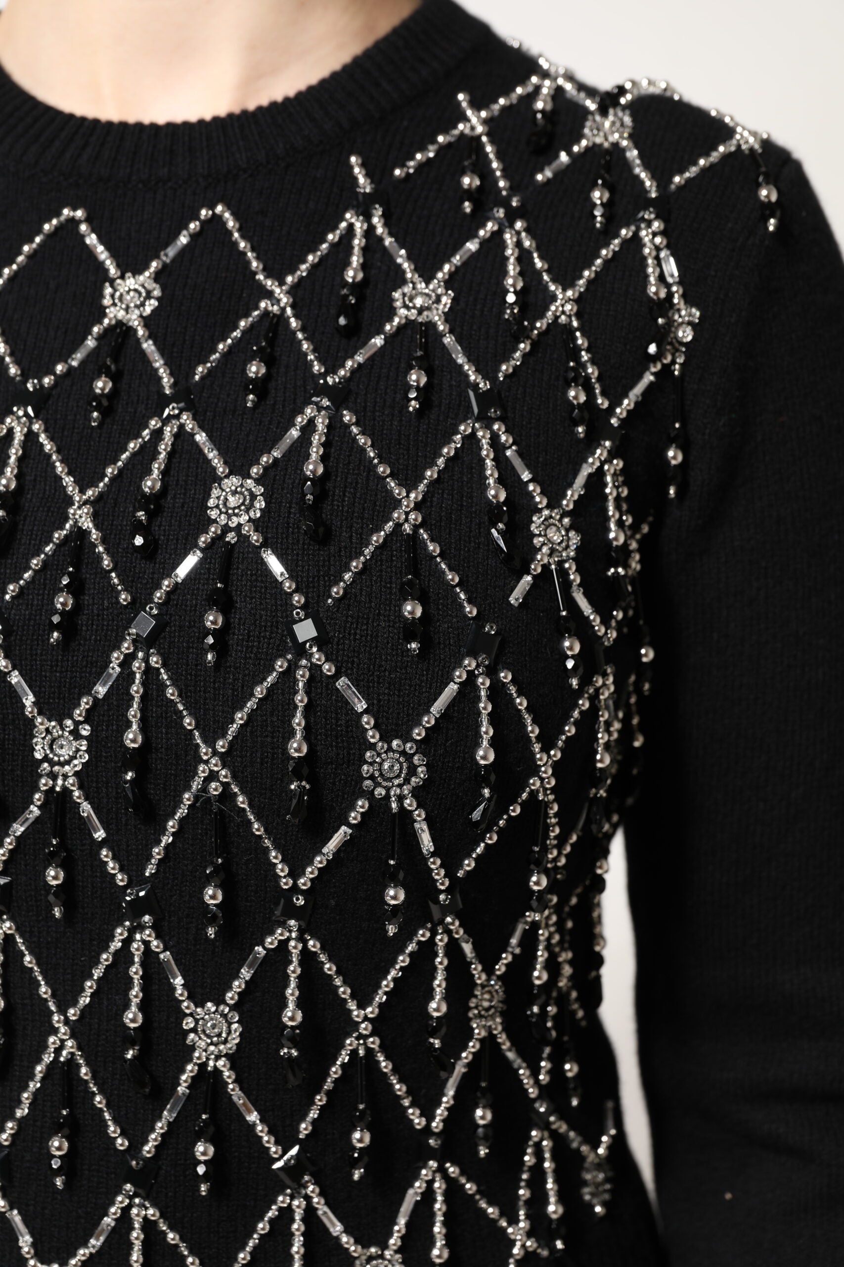 Bluză Dolce &amp; Gabbana neagră cu mânecă lungă și cașmir