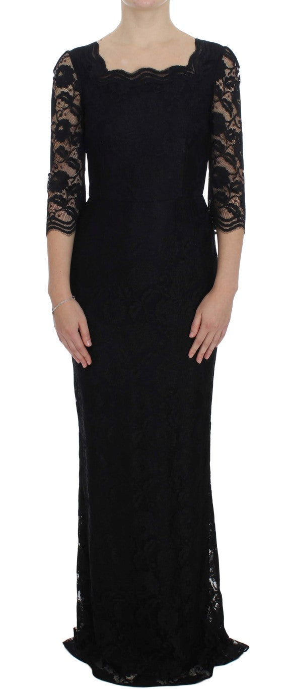 Dolce &amp; Gabbana Elegantes schwarzes Maxikleid aus floraler Spitze