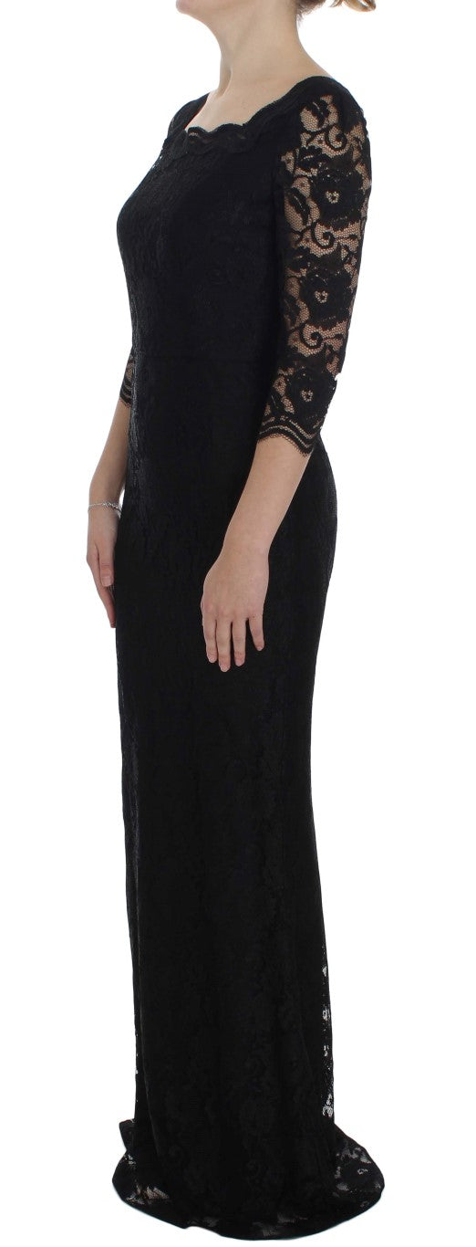 Dolce &amp; Gabbana Elegantes schwarzes Maxikleid aus floraler Spitze