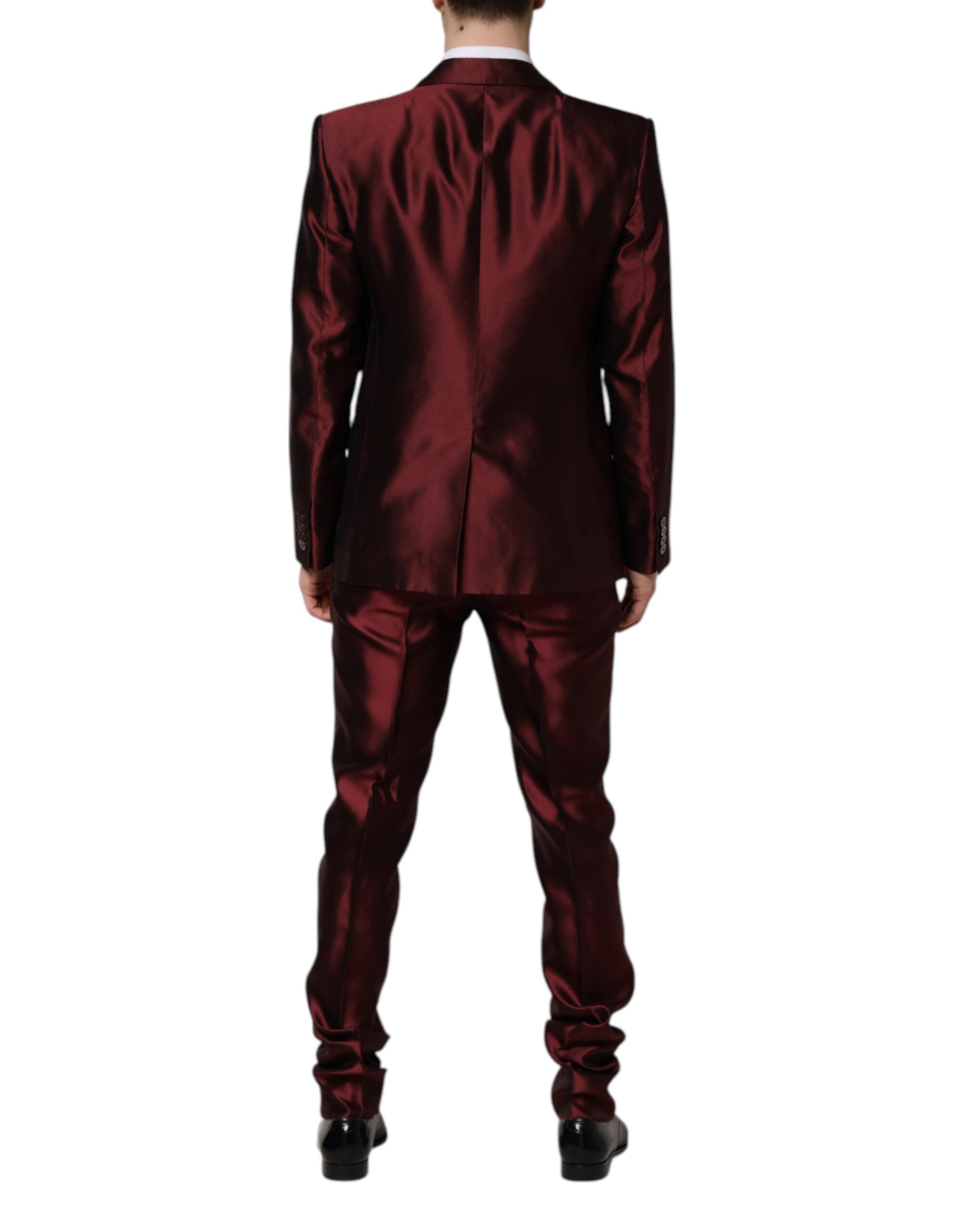 Costum Dolce &amp; Gabbana Bordeaux din mătase, cu două piese, cu un singur rând de nasturi