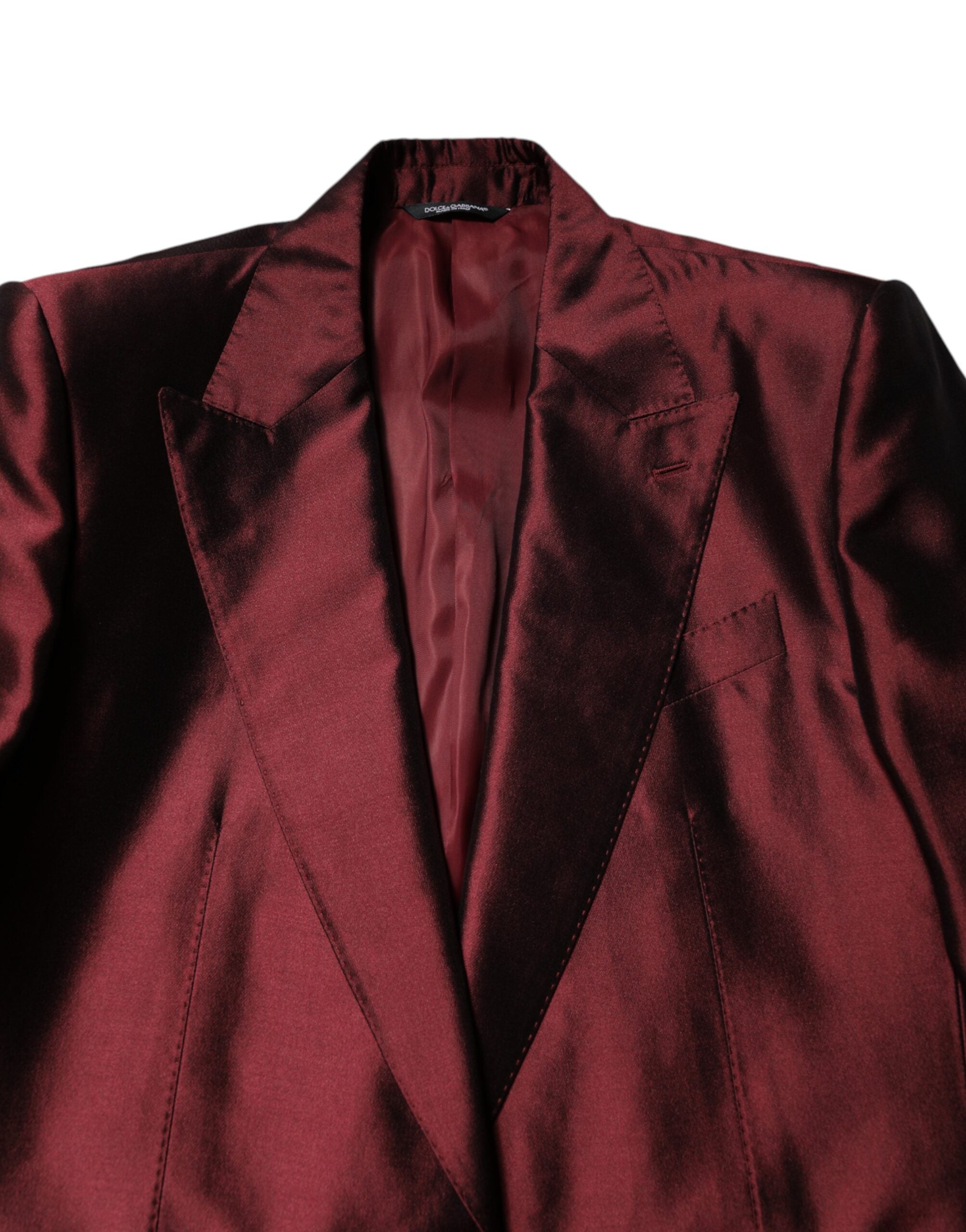 Costum Dolce &amp; Gabbana Bordeaux din mătase, cu două piese, cu un singur rând de nasturi