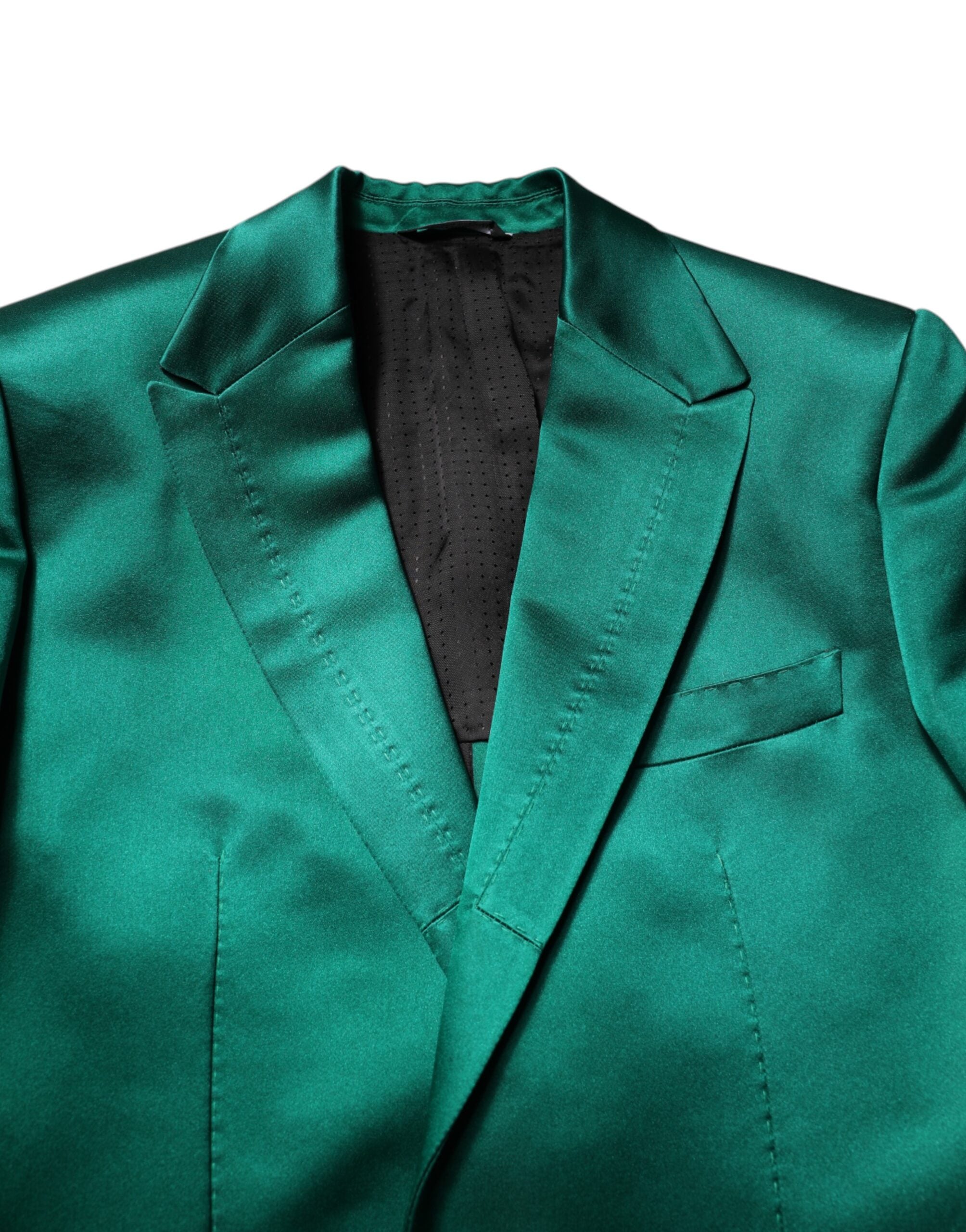 Costum Dolce &amp; Gabbana verde din mătase, 3 piese, cu un singur rând de nasturi