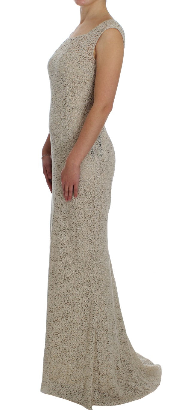 Dolce &amp; Gabbana – Elegantes Maxikleid mit Blumen- und Cut-Outs in Beige