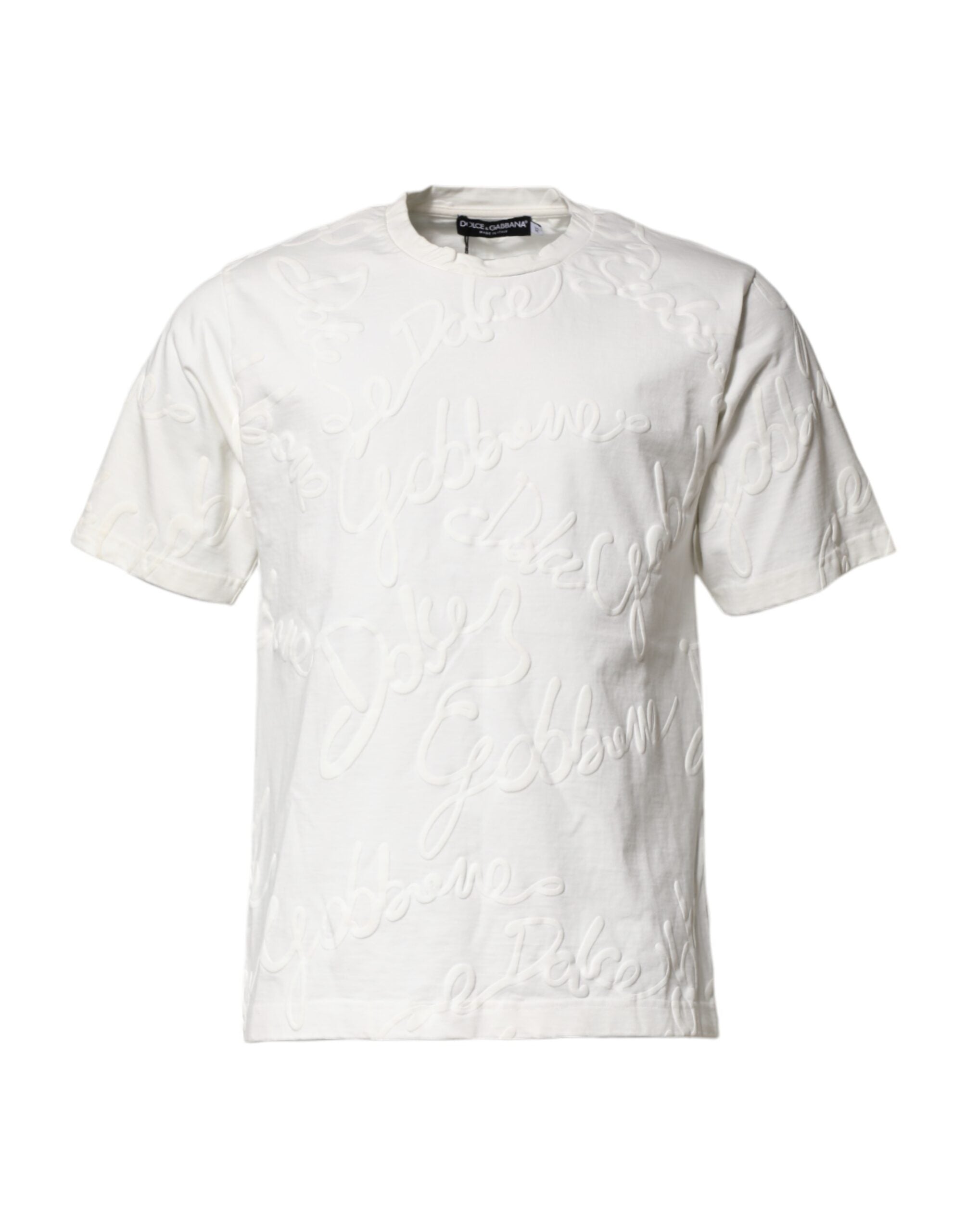 Dolce &amp; Gabbana – Weißes Baumwoll-T-Shirt mit Rundhalsausschnitt und Logoprägung