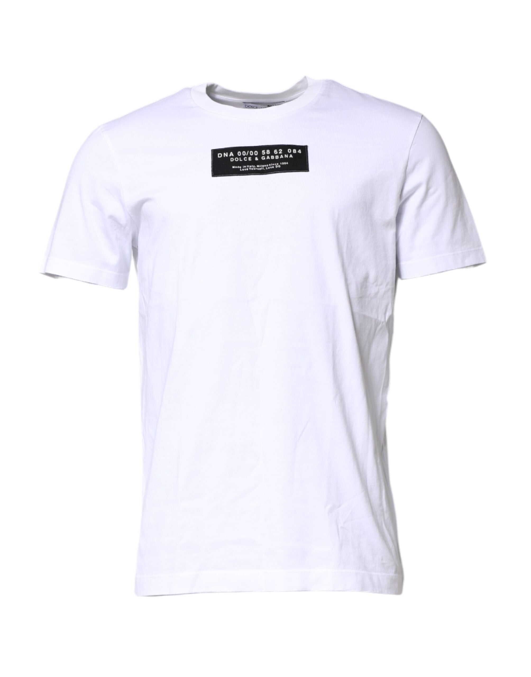 Dolce &amp; Gabbana – Weißes Baumwoll-T-Shirt mit Rundhalsausschnitt und Logo-Patch
