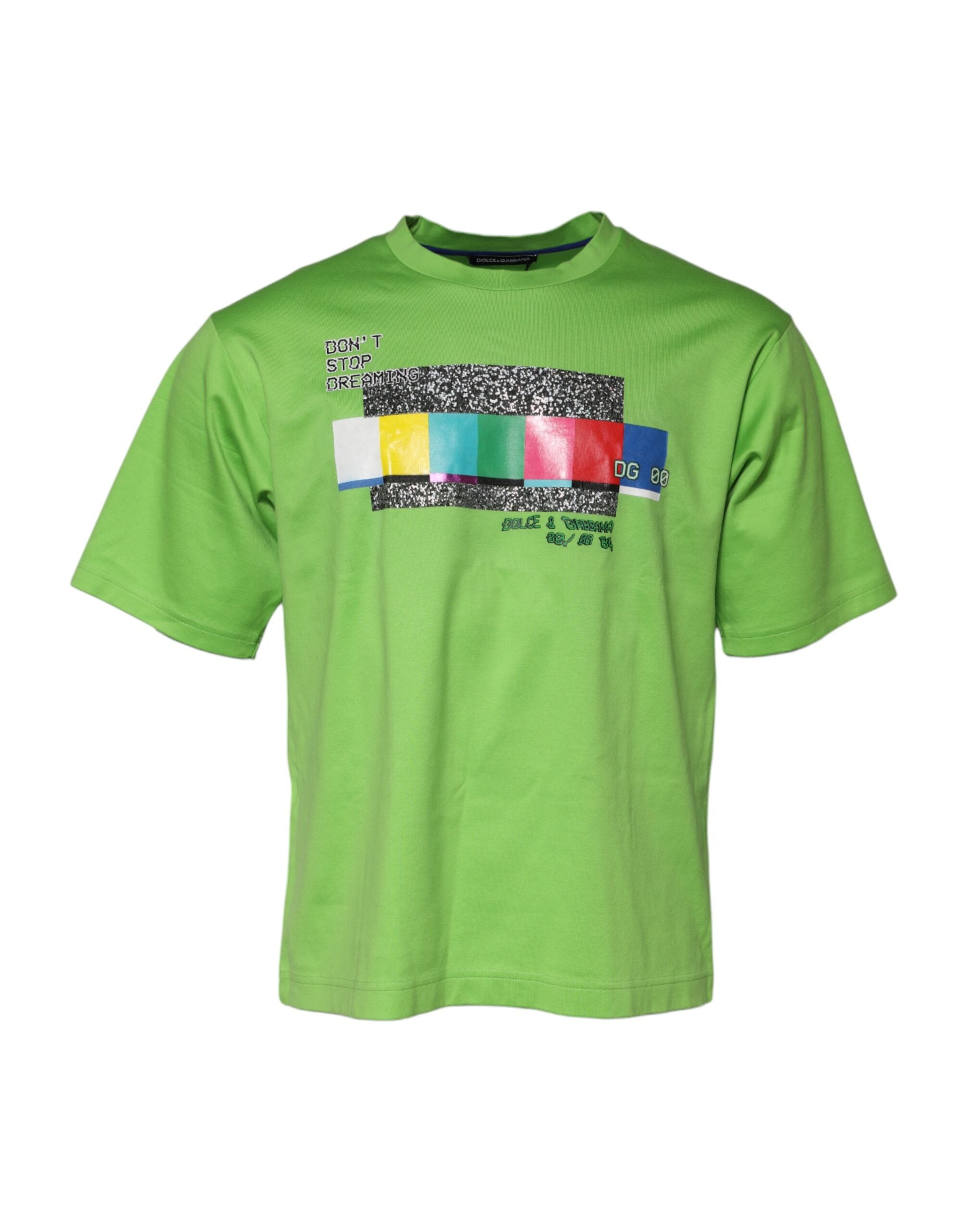 Dolce &amp; Gabbana Grünes T-Shirt mit Rundhalsausschnitt und grafischem Aufdruck