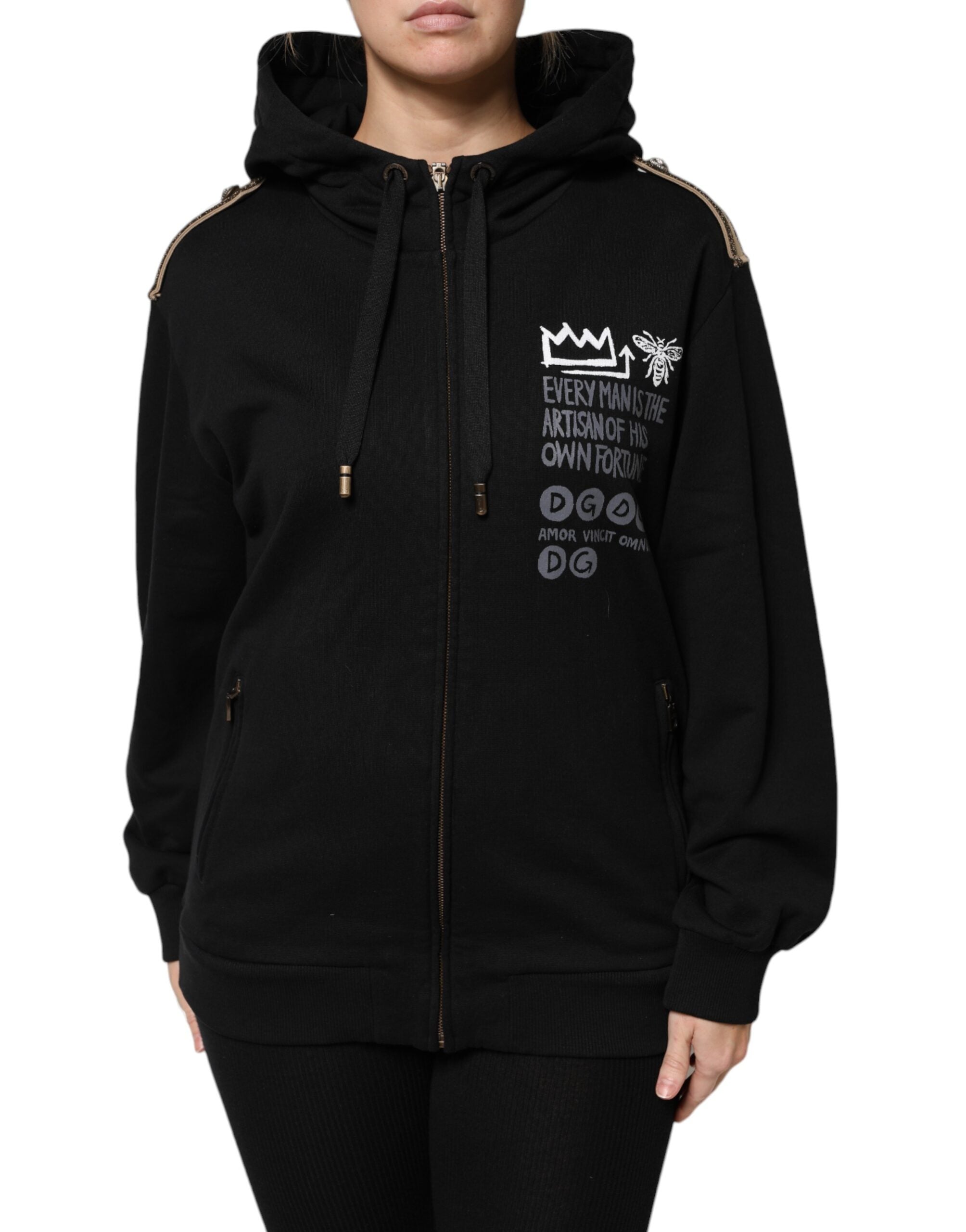 Dolce &amp; Gabbana – Schwarze Sweatshirtjacke mit Kapuze und durchgehendem Reißverschluss und Logo