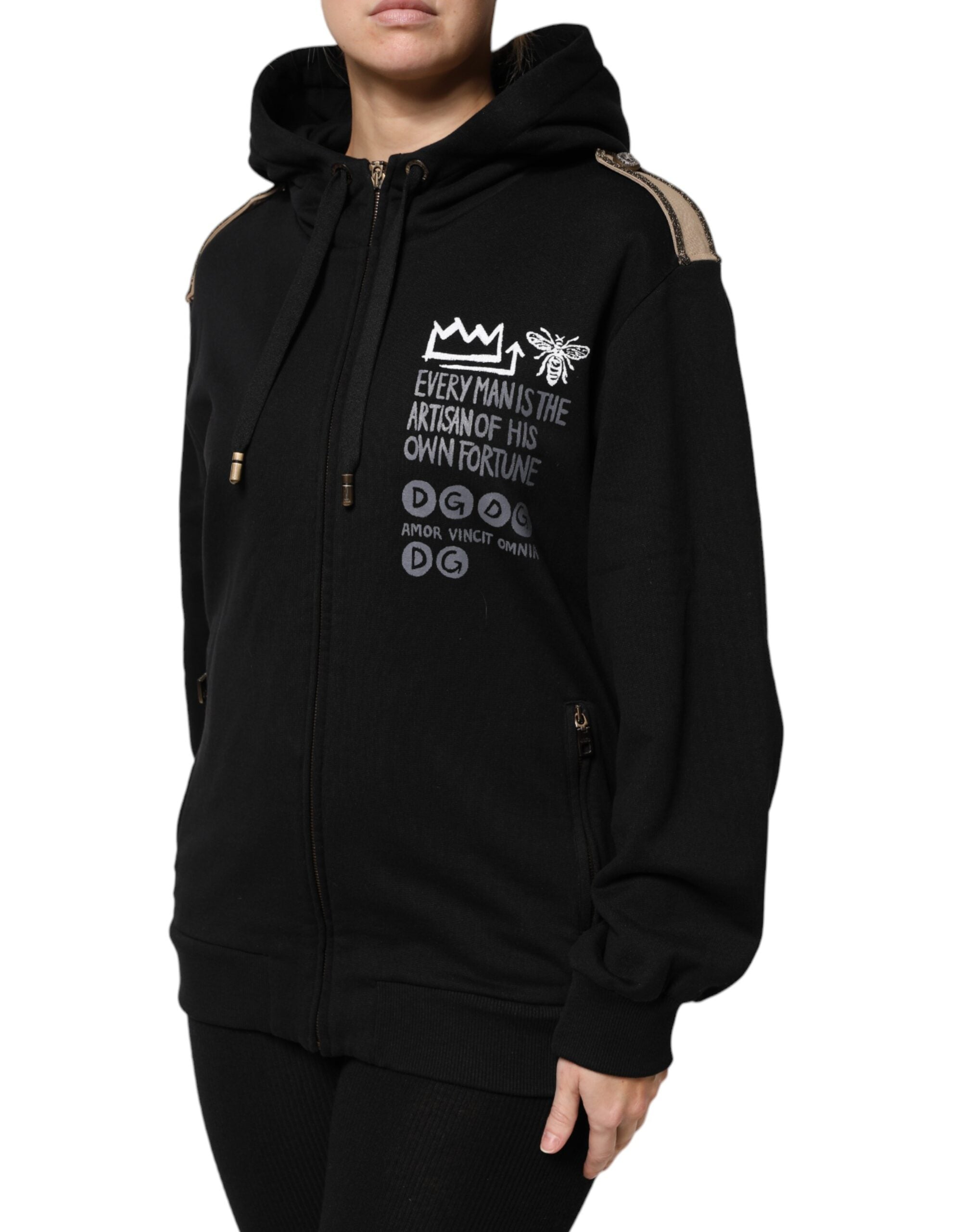 Dolce &amp; Gabbana – Schwarze Sweatshirtjacke mit Kapuze und durchgehendem Reißverschluss und Logo