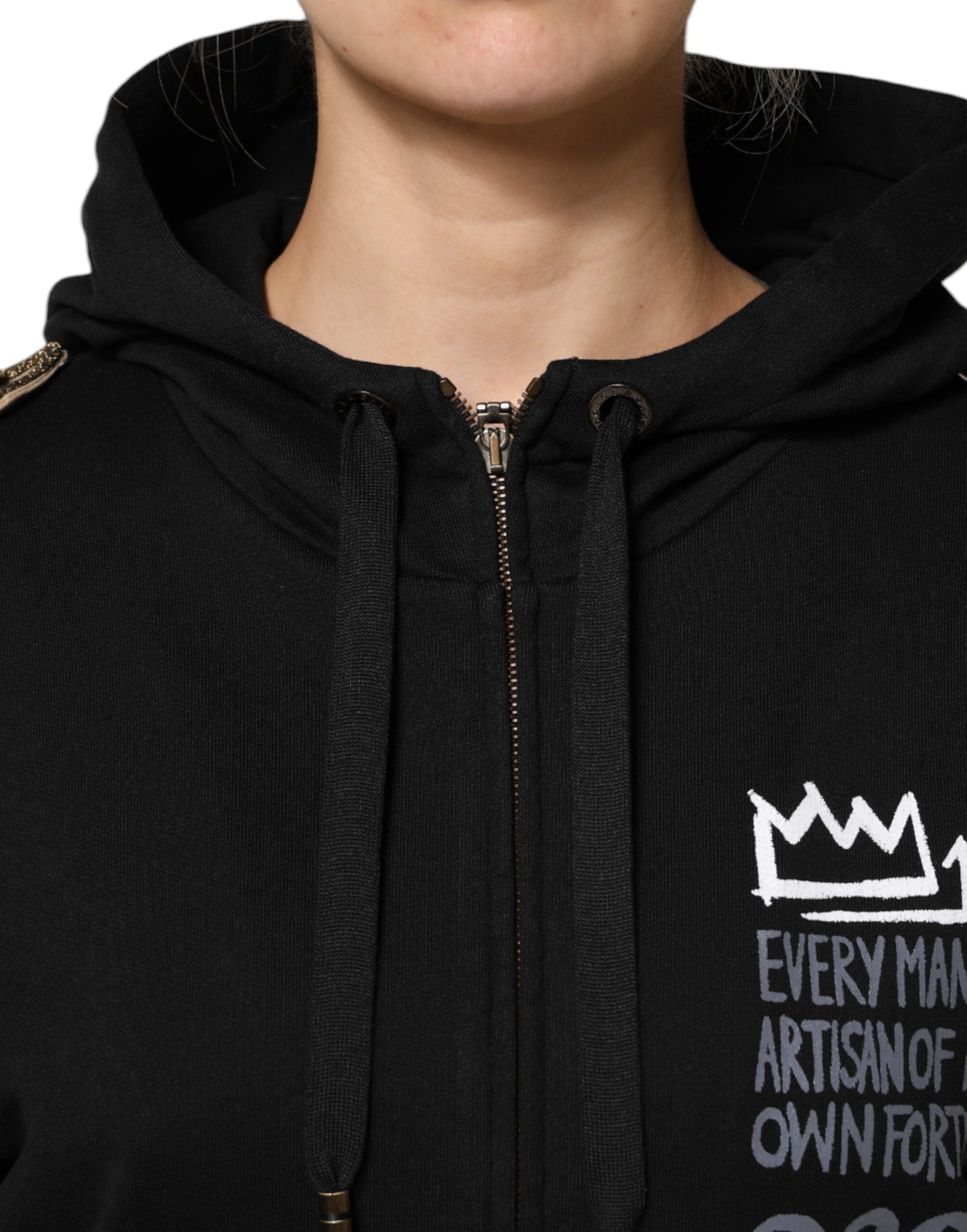 Dolce &amp; Gabbana – Schwarze Sweatshirtjacke mit Kapuze und durchgehendem Reißverschluss und Logo