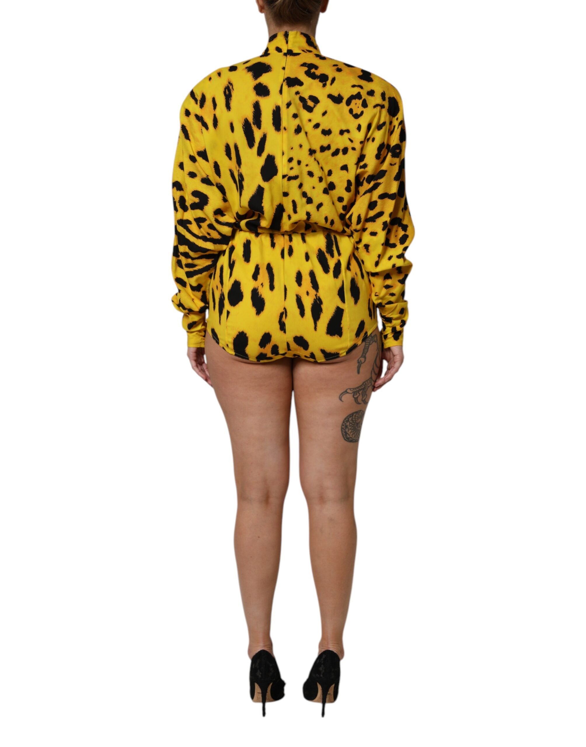 Rochie Dolce &amp; Gabbana cu mâneci lungi și imprimeu leopard galben