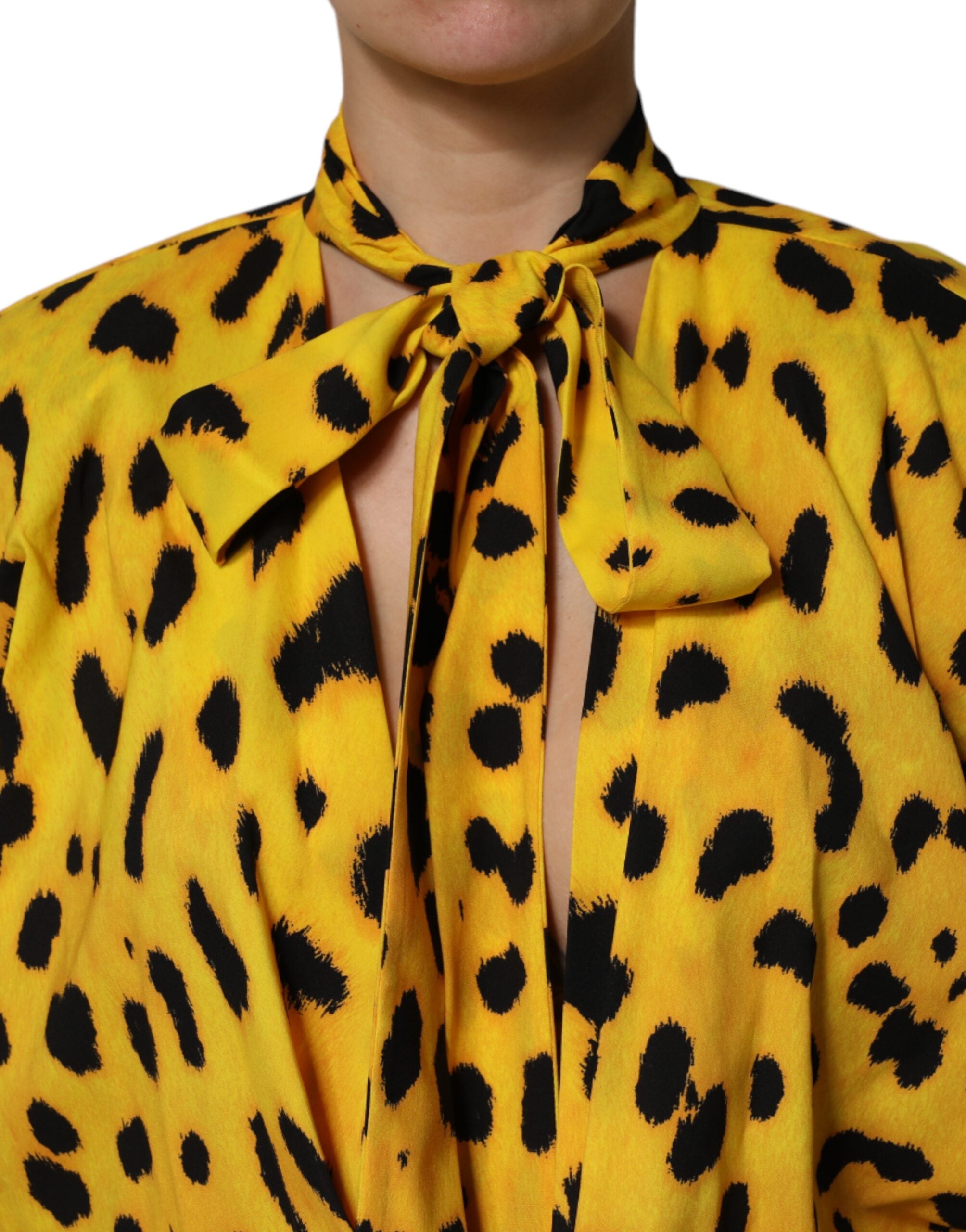 Rochie Dolce &amp; Gabbana cu mâneci lungi și imprimeu leopard galben