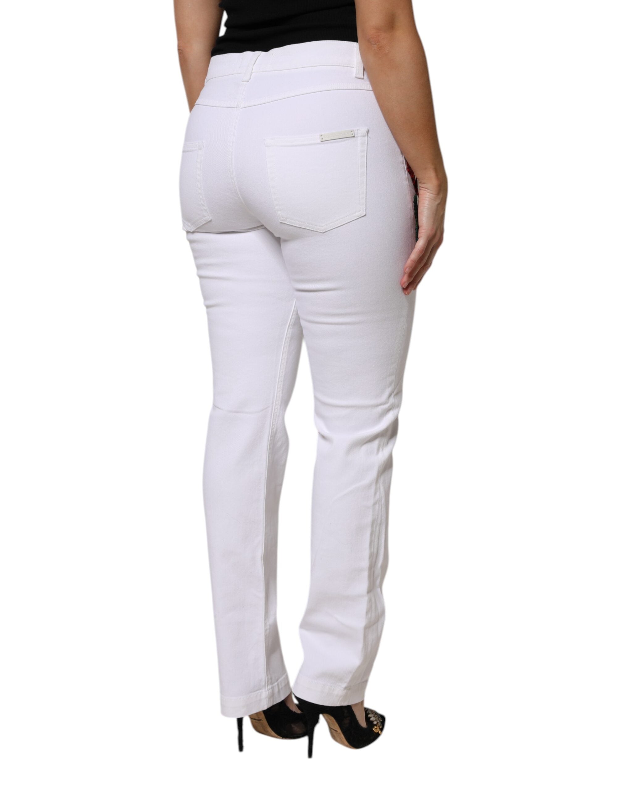 Dolce &amp; Gabbana Weiße GIRLY-Jeans mit Blumen-Pailletten