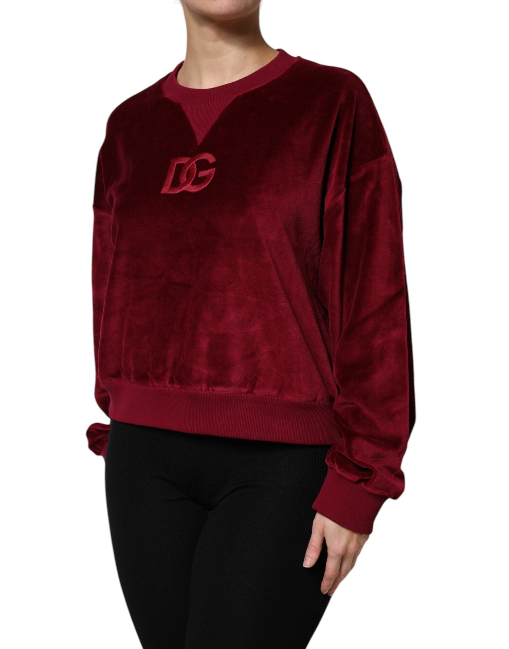 Dolce &amp; Gabbana Roter Pullover mit Rundhalsausschnitt aus Baumwollsamt