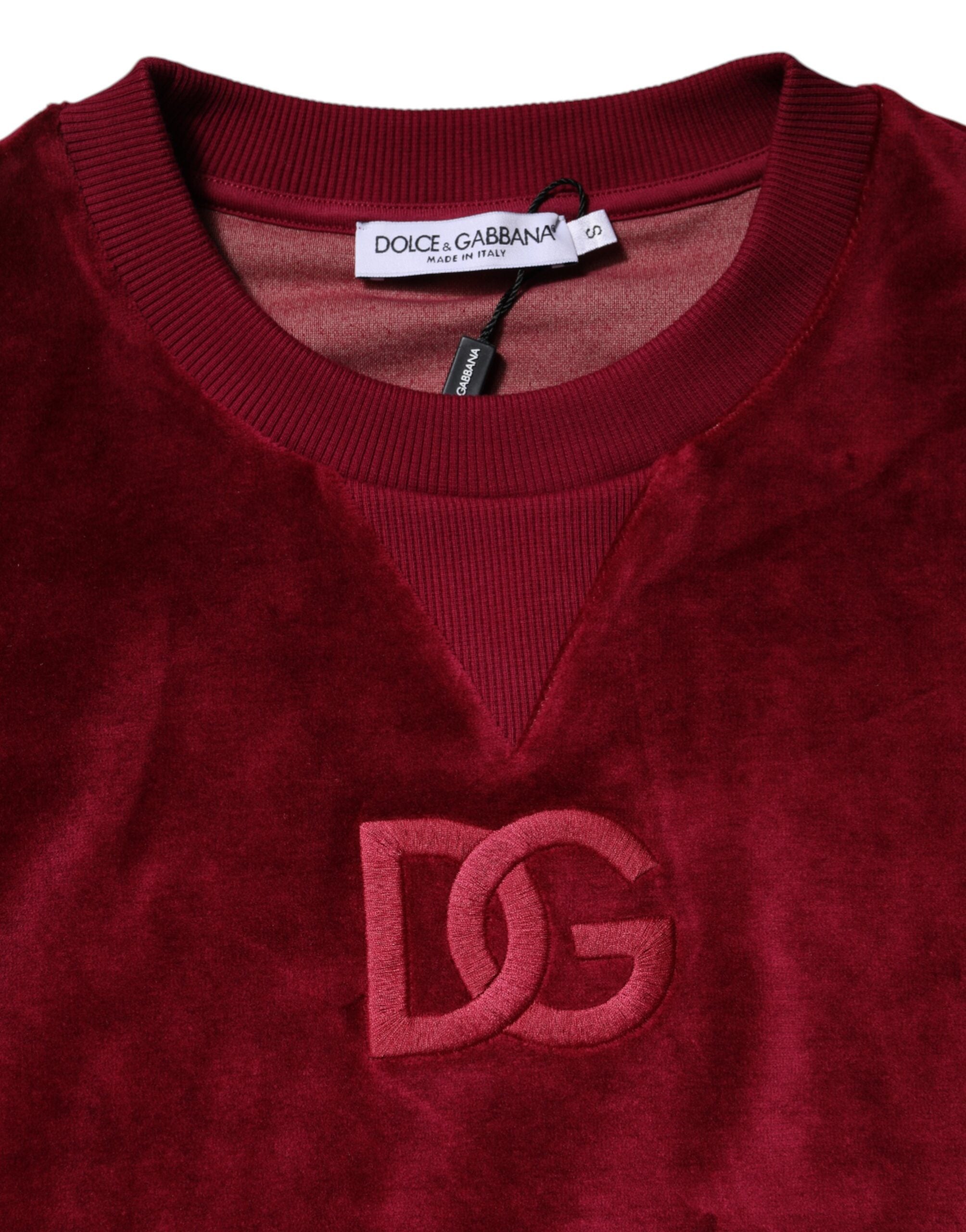 Dolce &amp; Gabbana Roter Pullover mit Rundhalsausschnitt aus Baumwollsamt