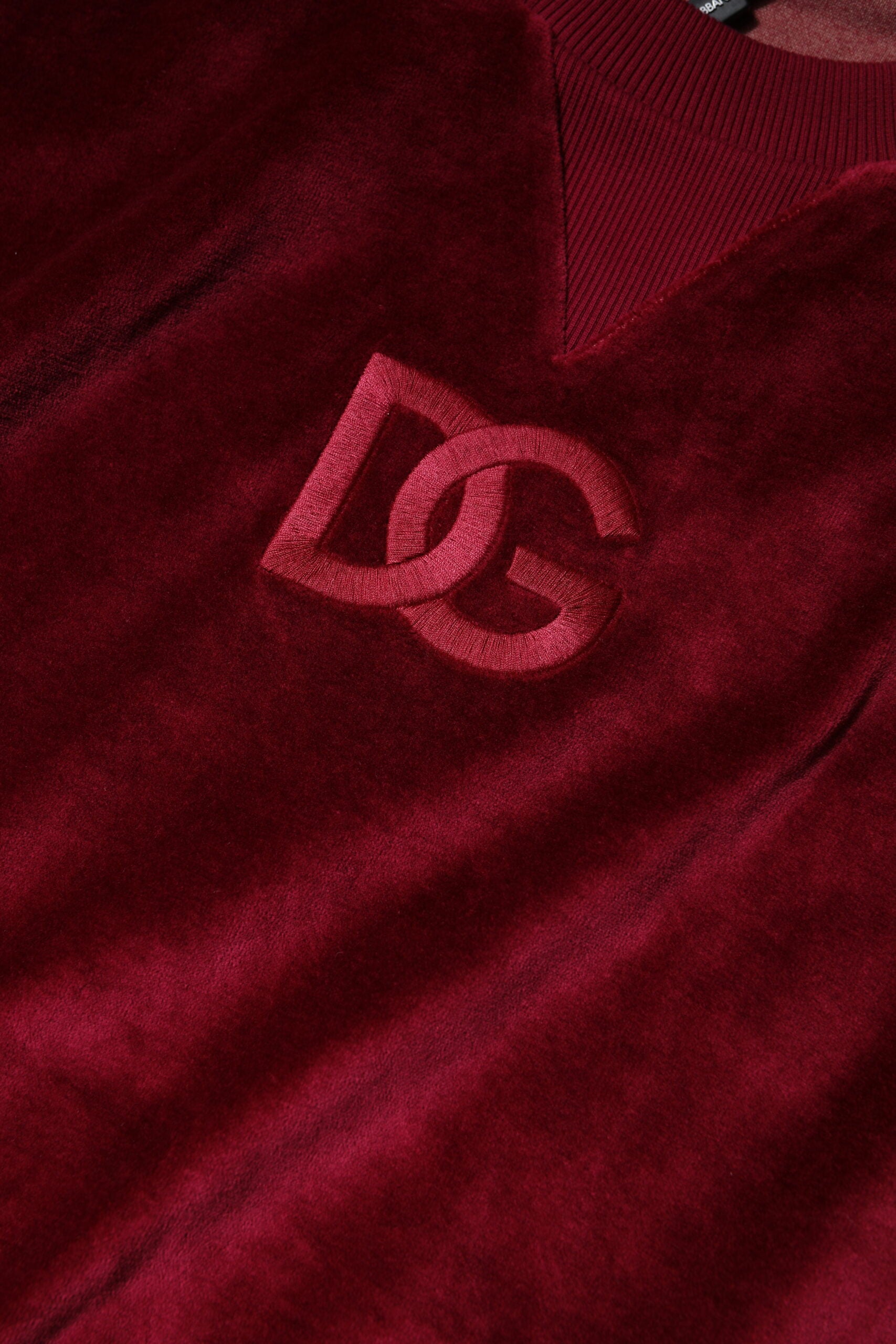 Dolce &amp; Gabbana Roter Pullover mit Rundhalsausschnitt aus Baumwollsamt