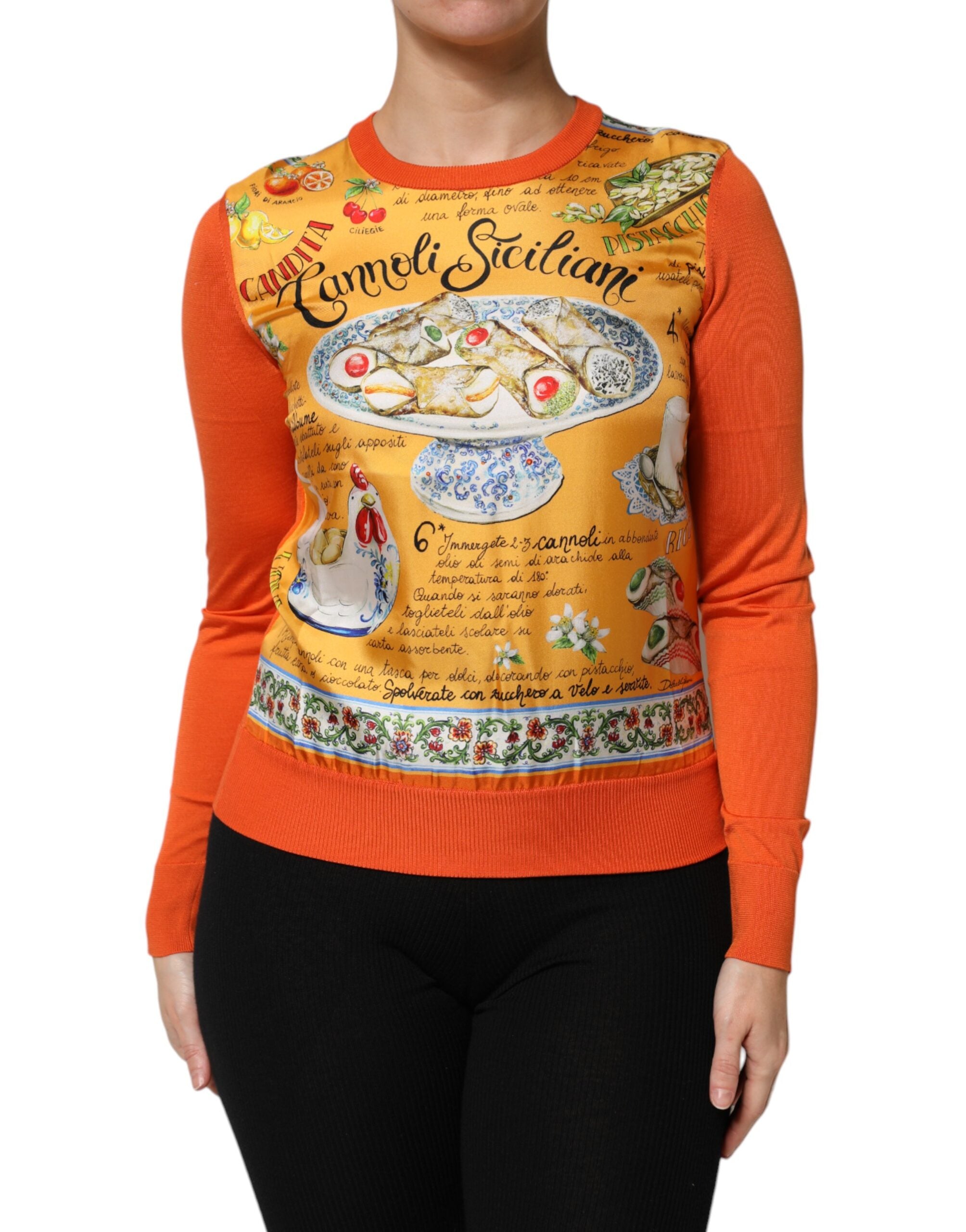 Dolce &amp; Gabbana – Oranges Cannoli-Top aus sizilianischer Seide mit Rundhalsausschnitt