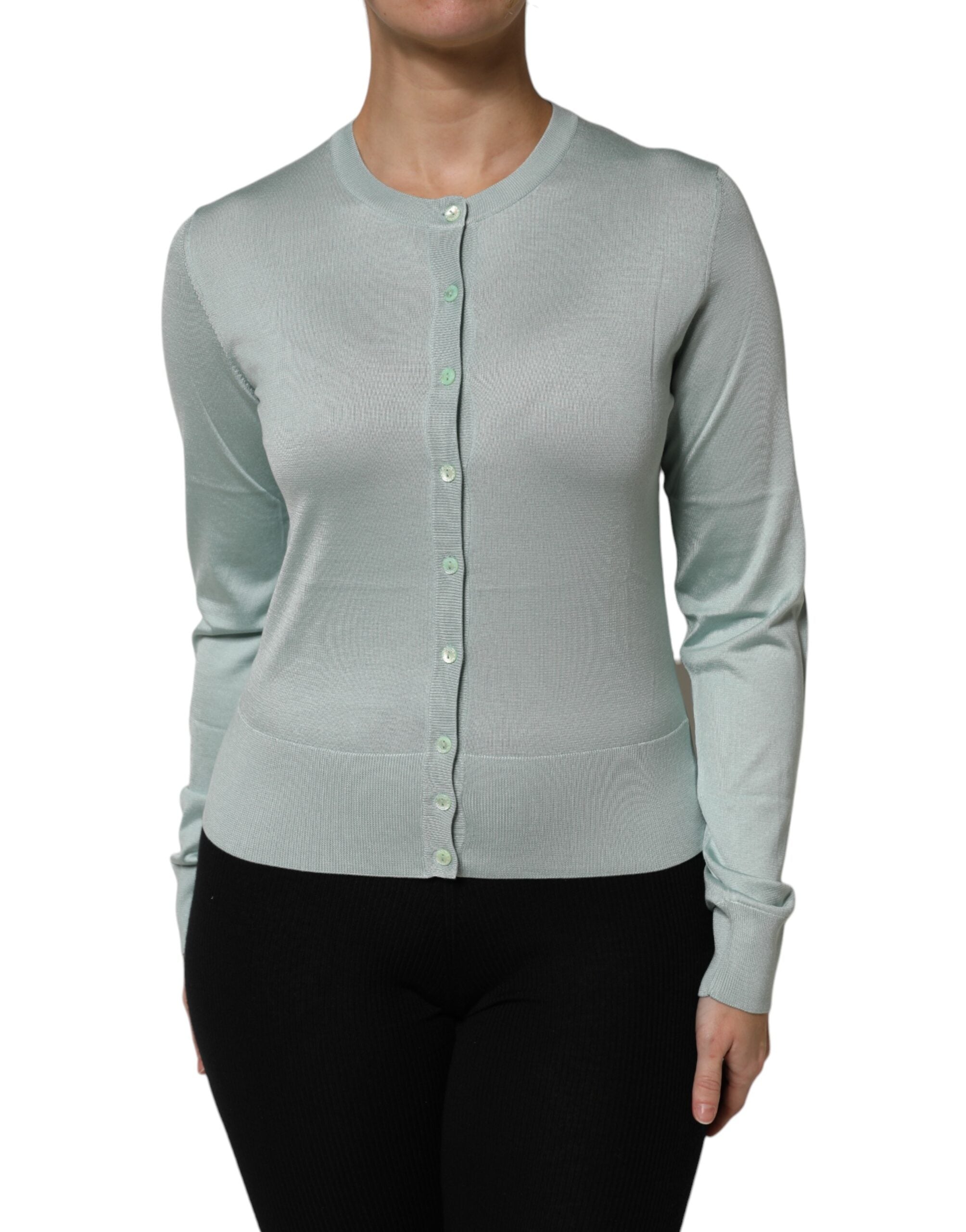Dolce &amp; Gabbana Hellgrüner Seiden-Cardigan mit Knopfleiste