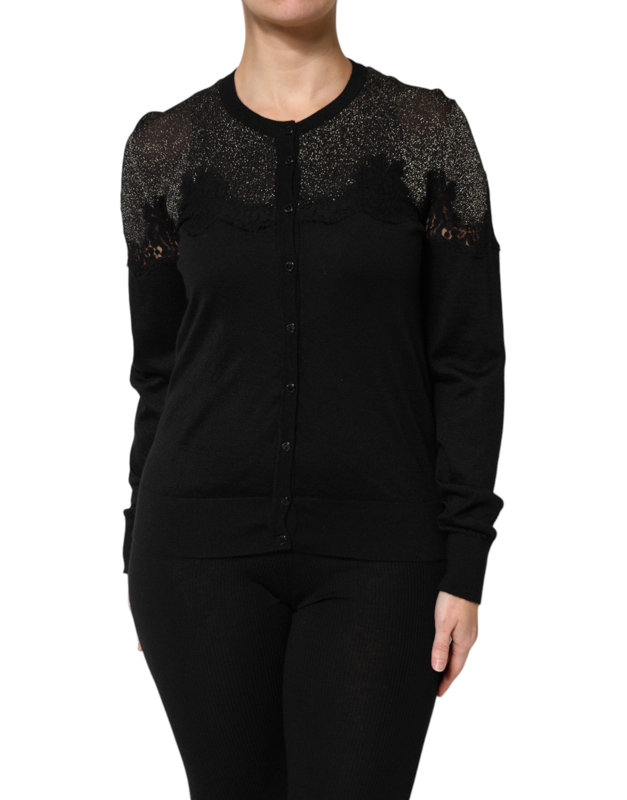 Dolce &amp; Gabbana – Schwarzer Cardigan-Pullover aus Viskosespitze mit Knöpfen