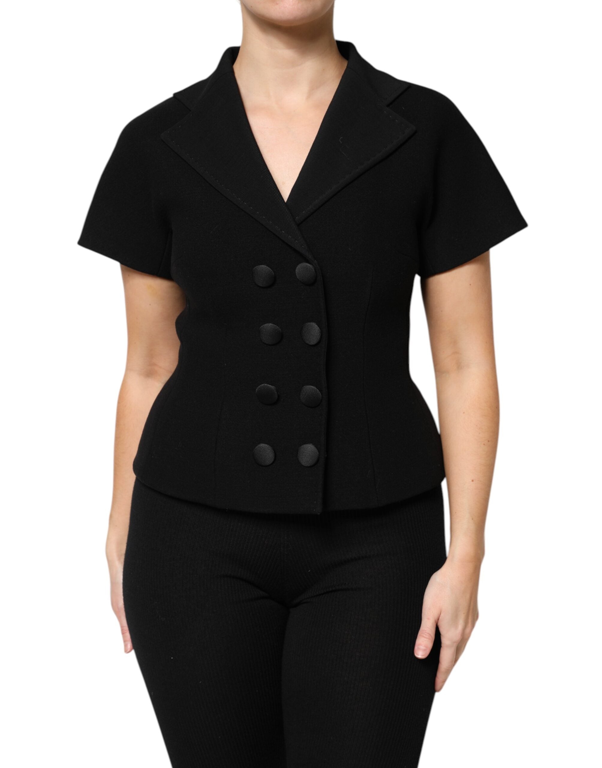 Dolce &amp; Gabbana – Zweireihiger Mantel aus schwarzer Wolle