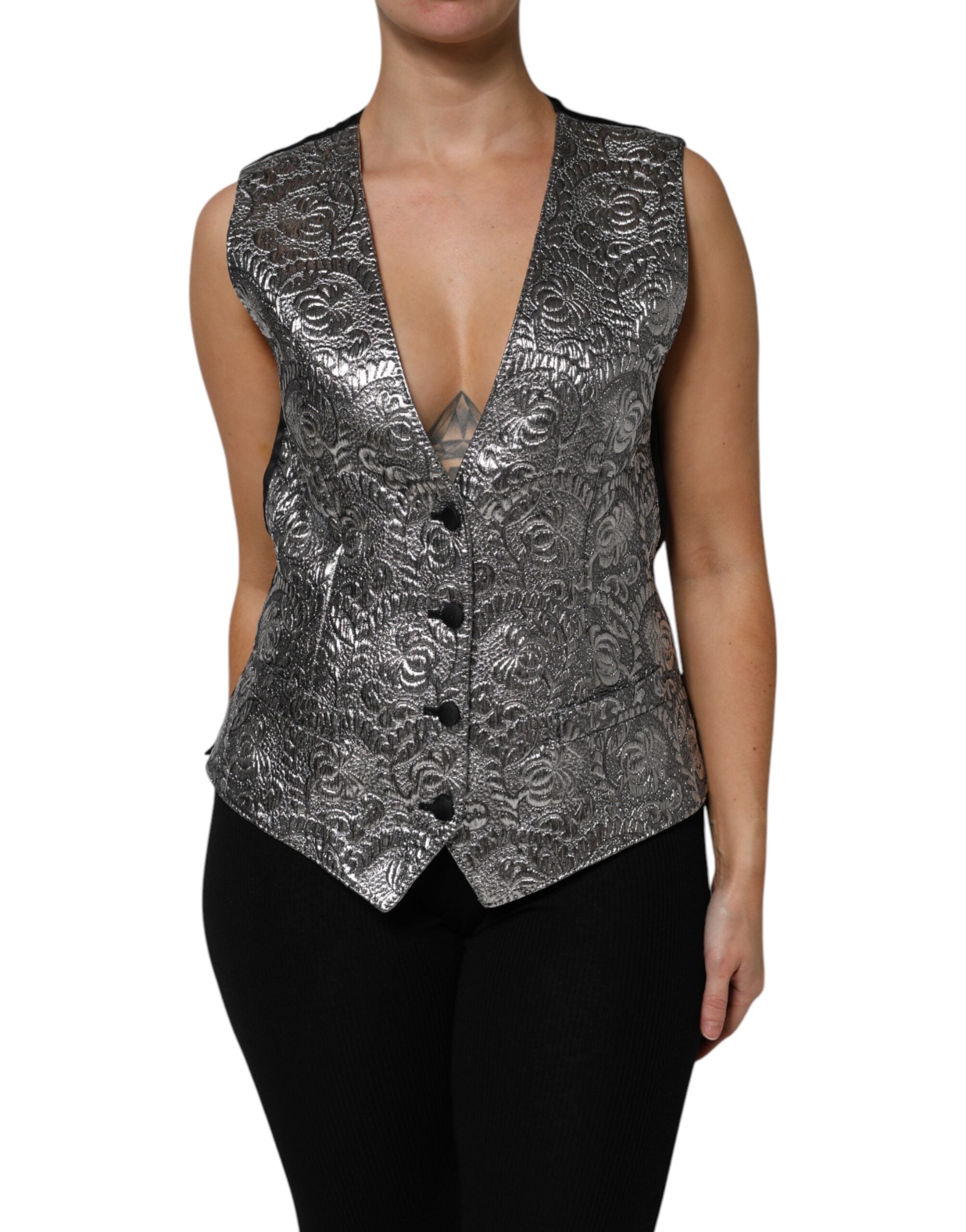 Dolce &amp; Gabbana – Ärmelloses Trägertop aus Jacquard mit Blumenmuster in Silber