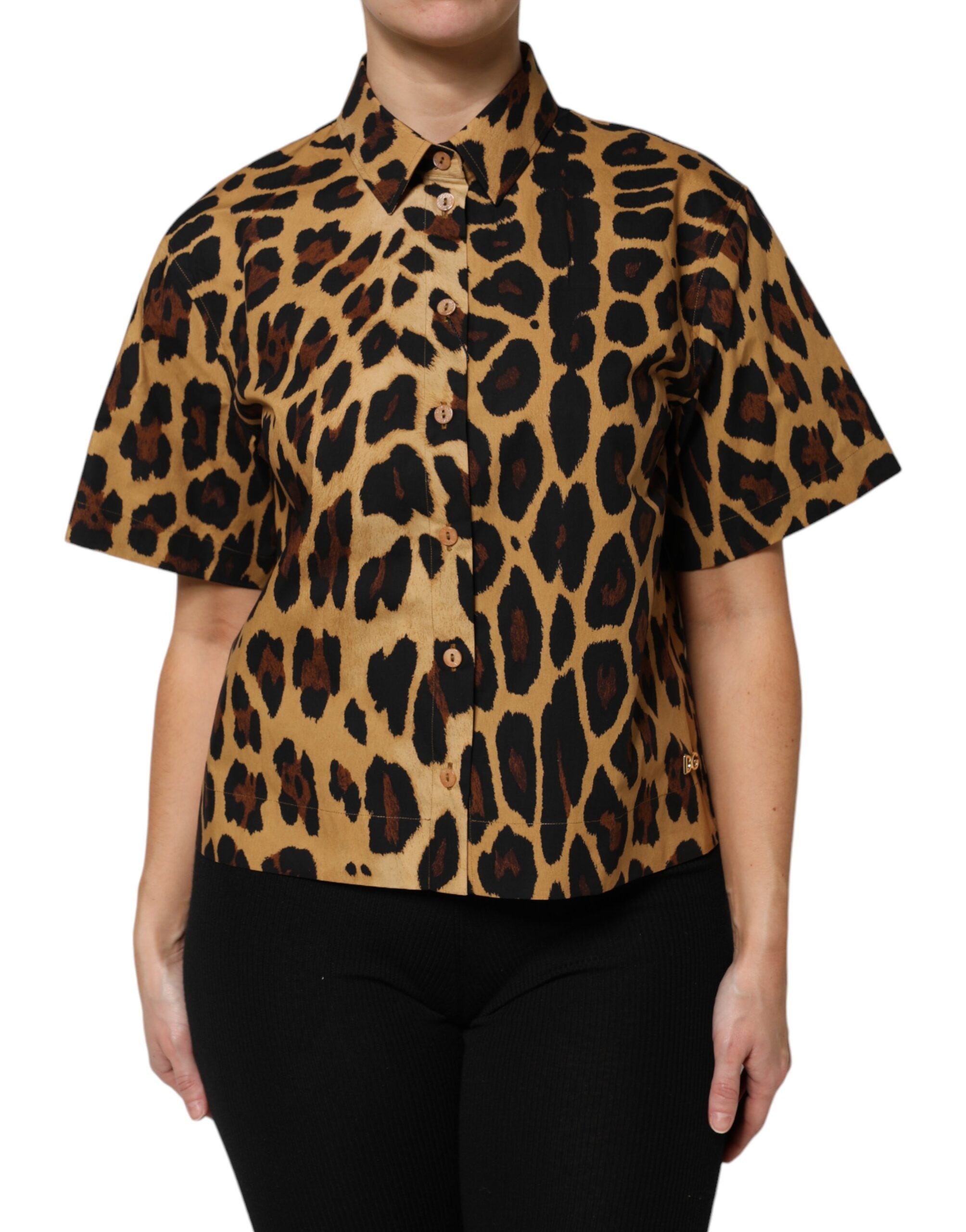 Dolce &amp; Gabbana – Braunes Poloshirt mit Leopardenmuster und Kragen, kurzärmlig