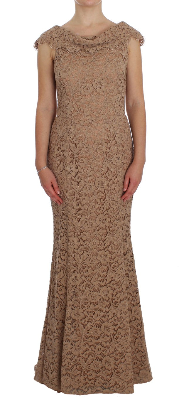 Dolce &amp; Gabbana Elegantes rosa Maxikleid mit Blumenspitze