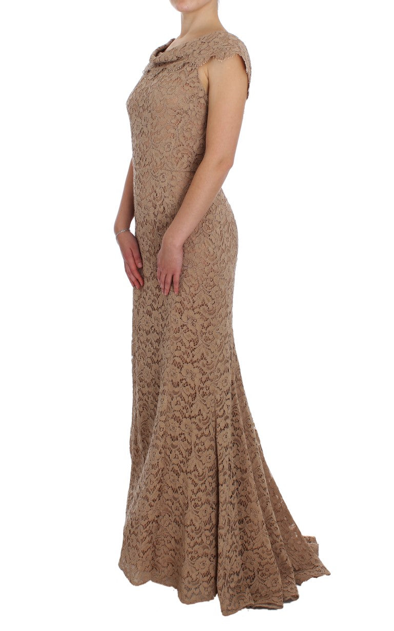 Dolce &amp; Gabbana Elegantes rosa Maxikleid mit Blumenspitze
