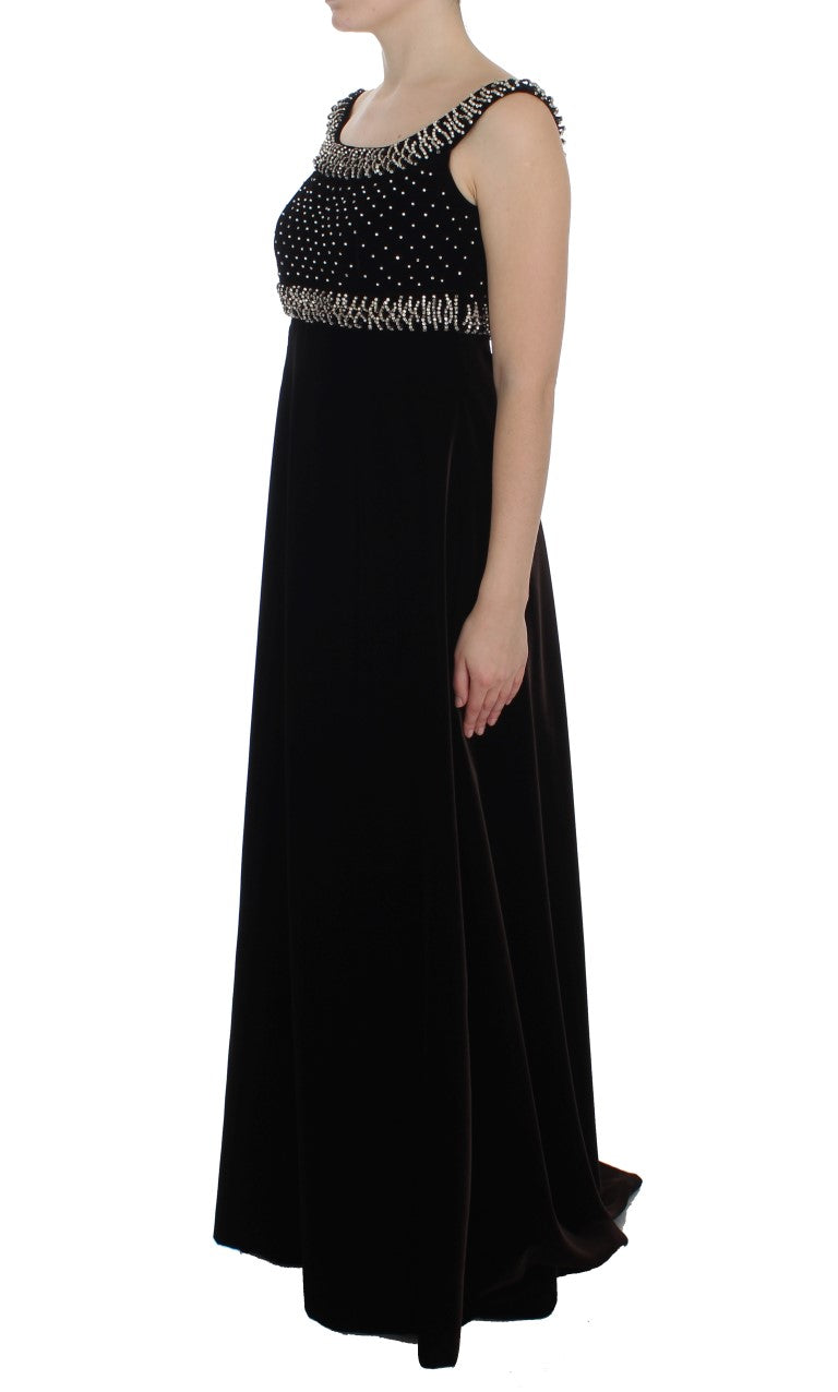 Dolce &amp; Gabbana Elegantes braunes Samtkleid mit Kristallen